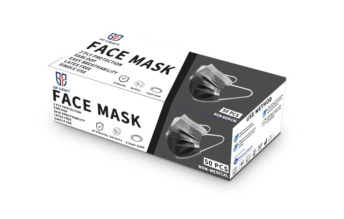 Face Mask 2000PCS Adult Black Disposable Masks 3-Layer Filter Protection