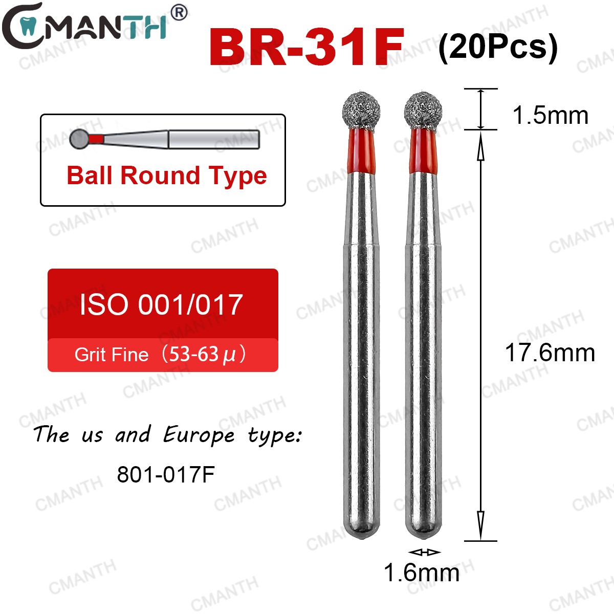 20PCS Dental Diamond Burs FG Friction Grip Polishing Bur Fine Grit For HighSpeed