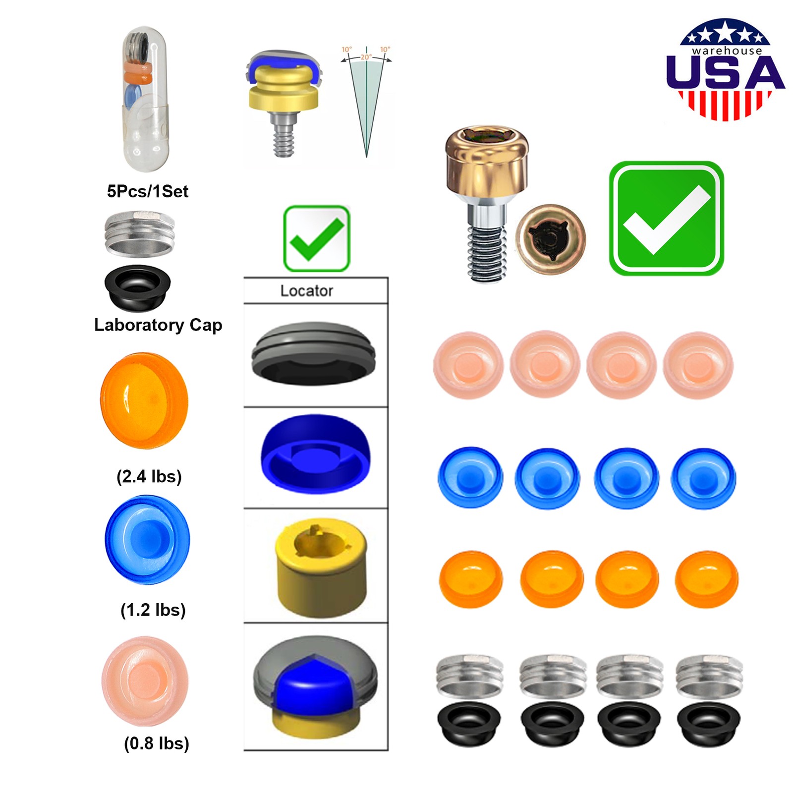 US Zest Locator Abutment Attachment Overdenture Caps Fits Hiossen Nobel Zimmer