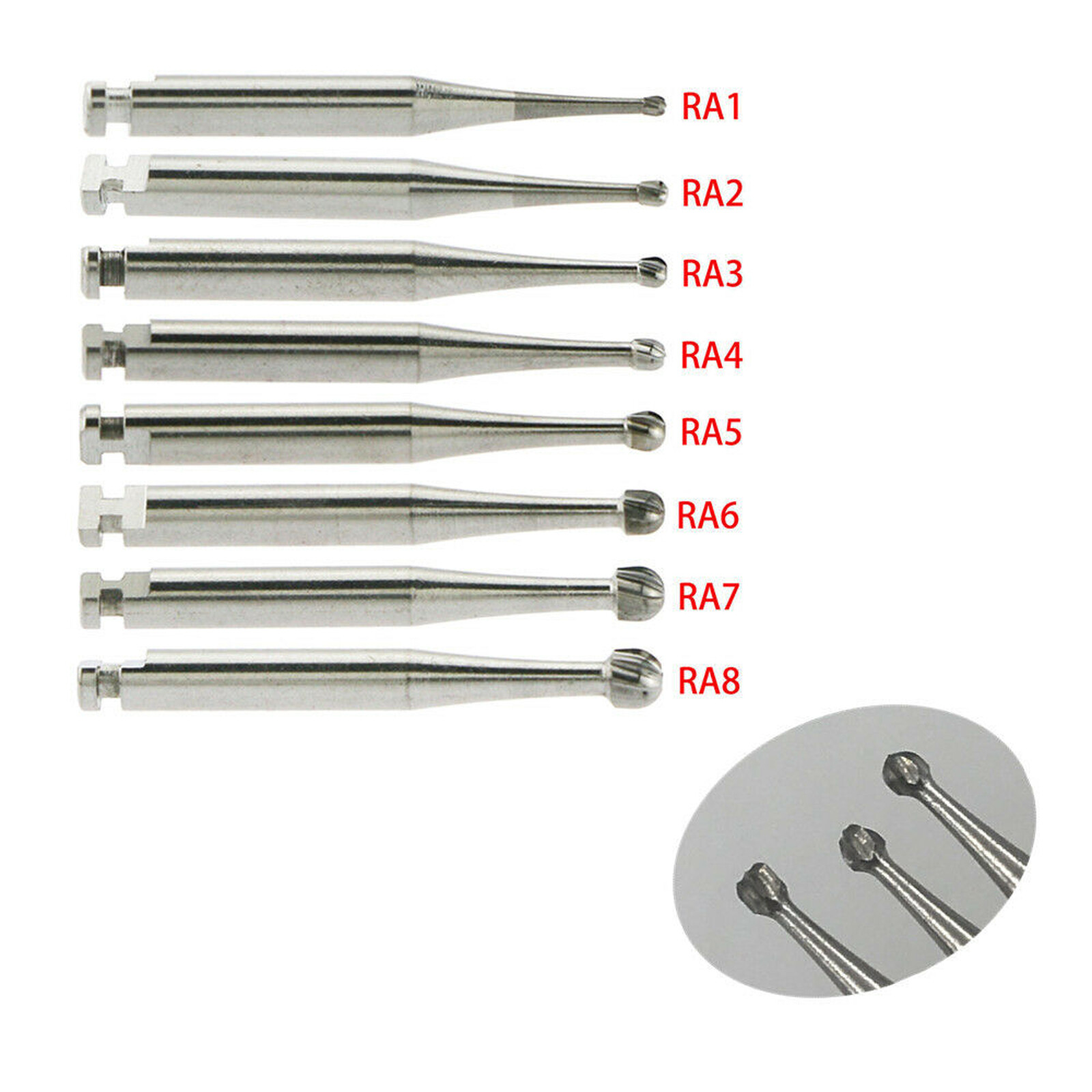 8 Types Dental Round Carbide Bur for Slow Speed Latch Type RA 1# – 8# Burs