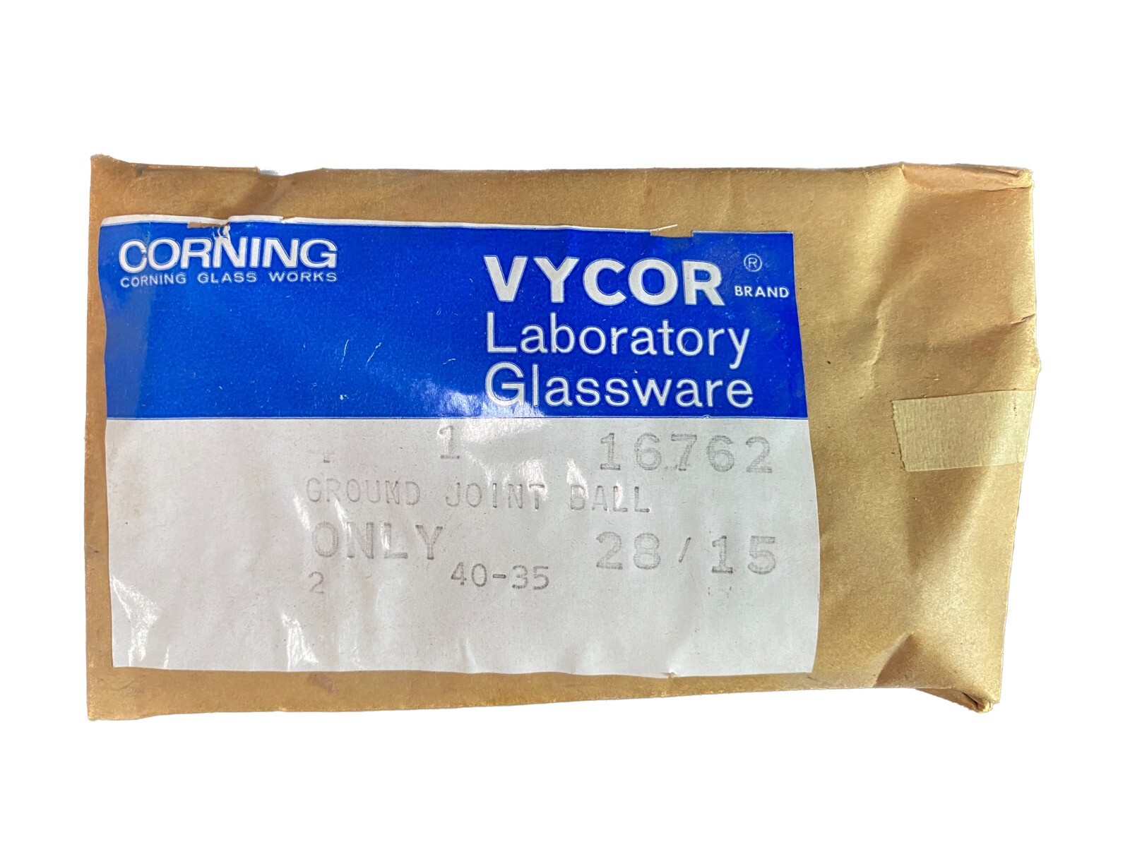 VYCOR 28/15 Ground Joint Corning Laboratory Glassware #16762 Ball Only