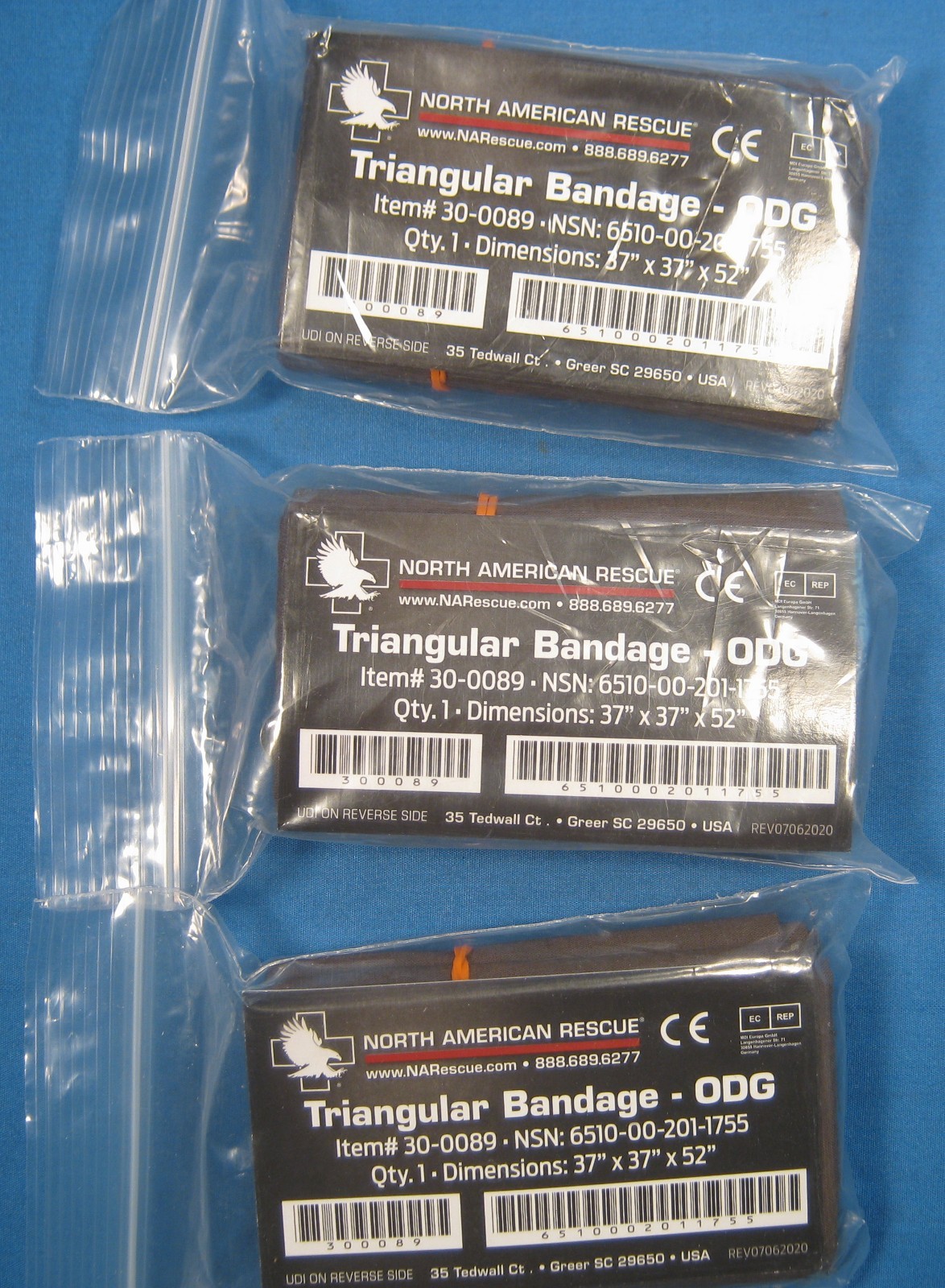 NORTH AMERICAN RESCUE TRIANGULAR BANDAGES X3 NEW OLD STOCK FREE SHIPPING