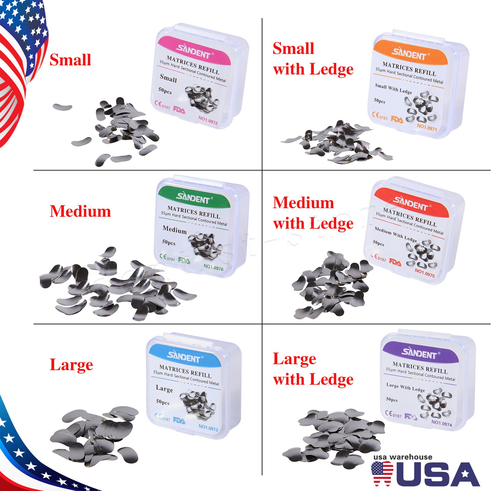 SANDENT Dental Metal Matrices Sectional Contoured Matrix Resin Refill Bands dt