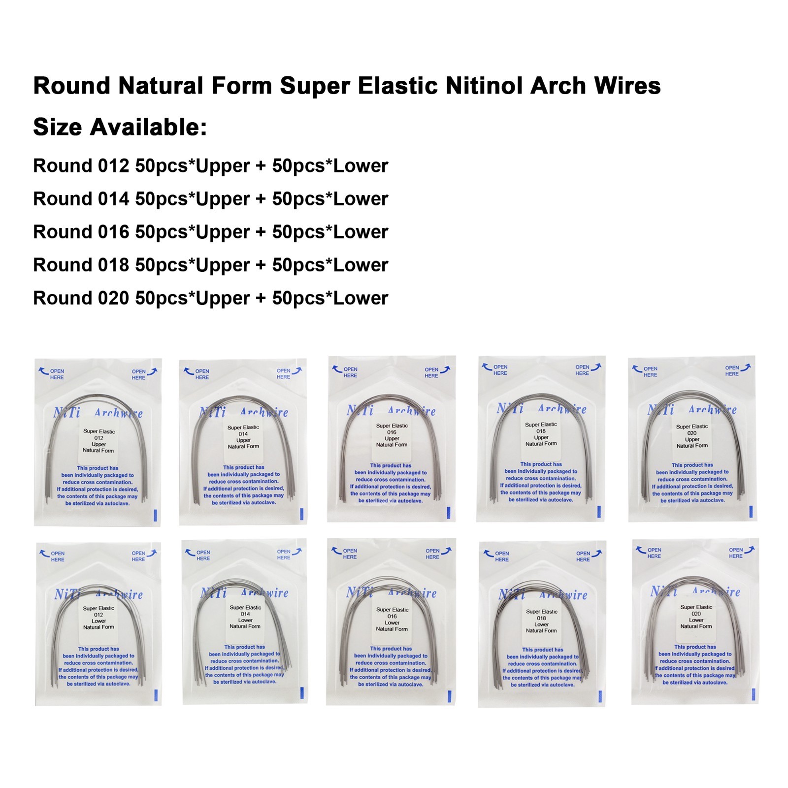 100pcs Dental Orthodontic Arch Wires Niti Stainless Steel Round Rectangular
