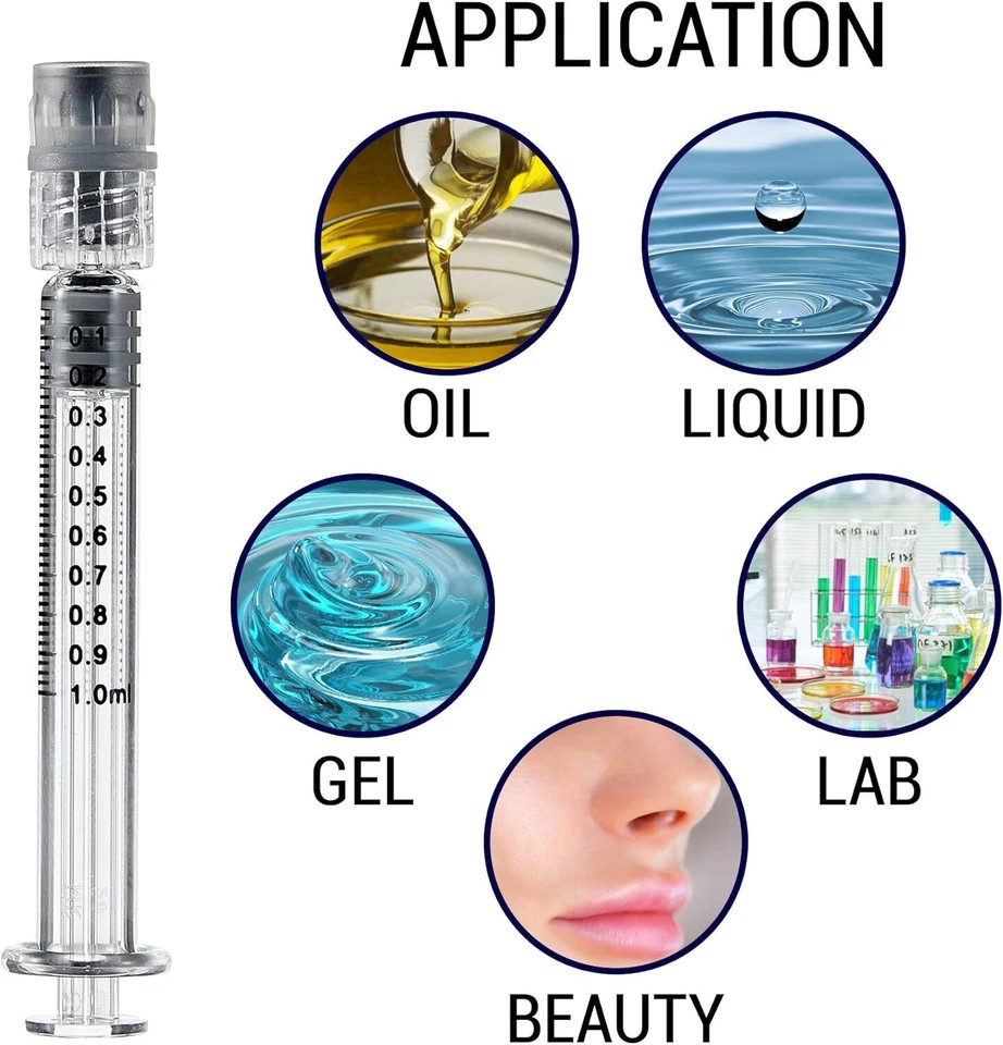 1ML Borosilicate Glass Syringe With Luer Lock Accurate Measuring for Liquid Glue