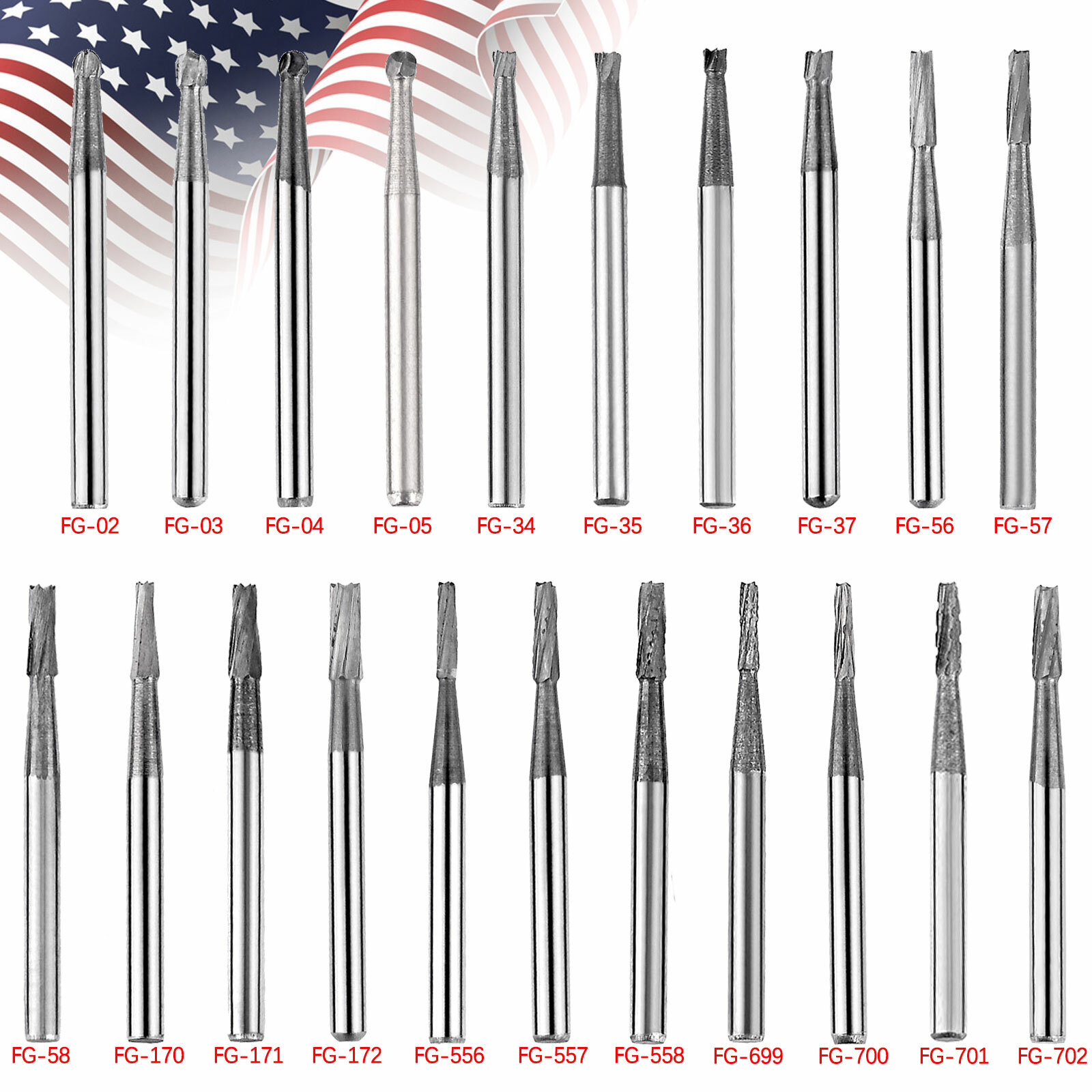 USA Dental Diamond Burs Drill Carbide Bone Cutters for High Fast Speed Handpiece