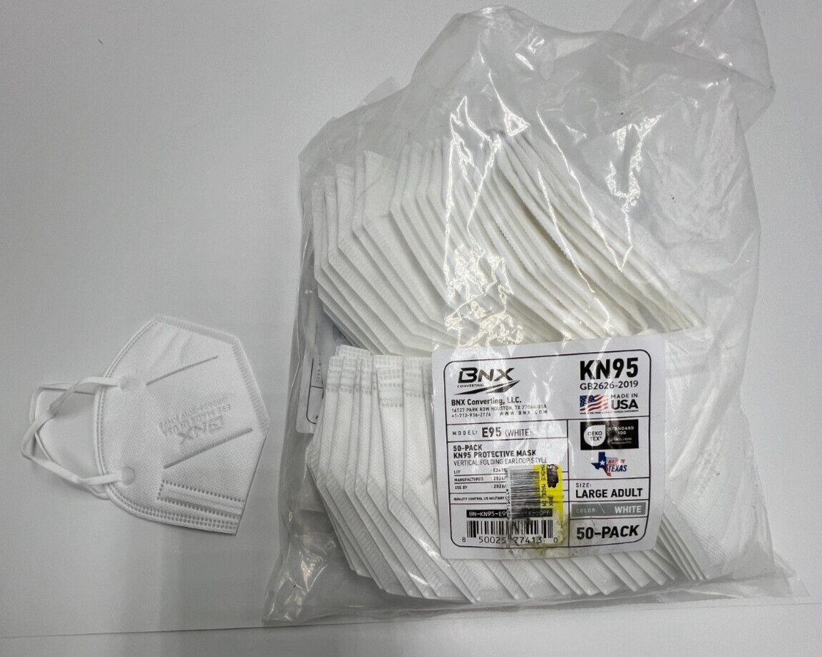 (QTY 50) BNX KN95 E95 Vertical Folding Earloop Style Protective Mask White