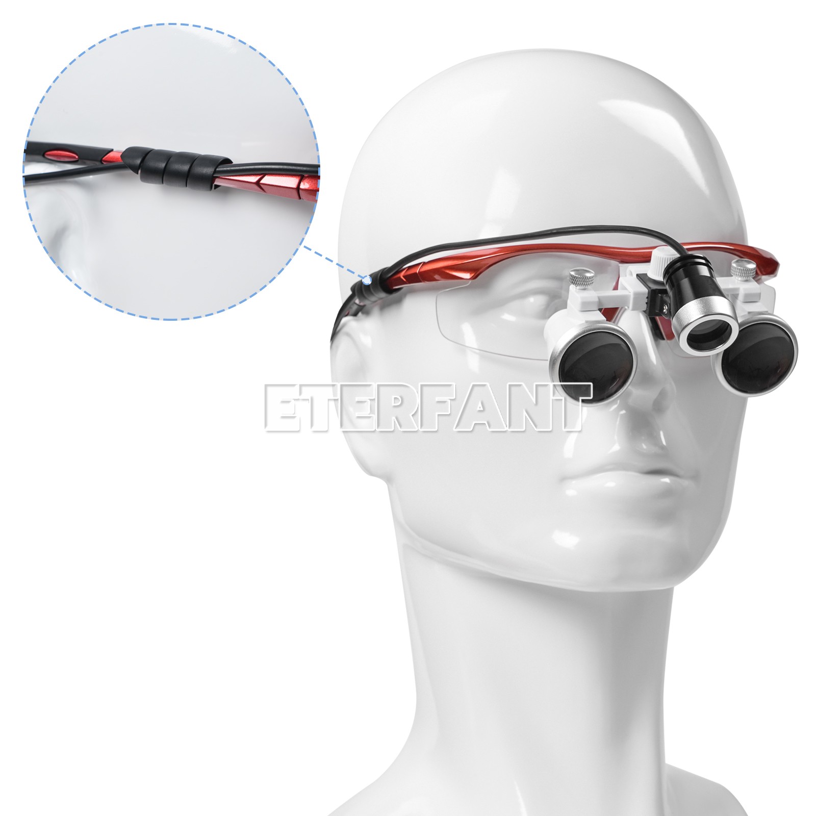 ETERFANT Dental Magnifier Medical Binocular Loupes Red+3W LED Head Light Lamp
