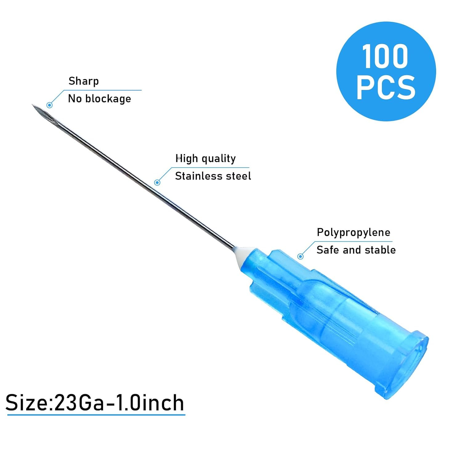 100 Pack 23G 1 Inch Lab Needls, Disposable Luer Lock Sterile Supplies