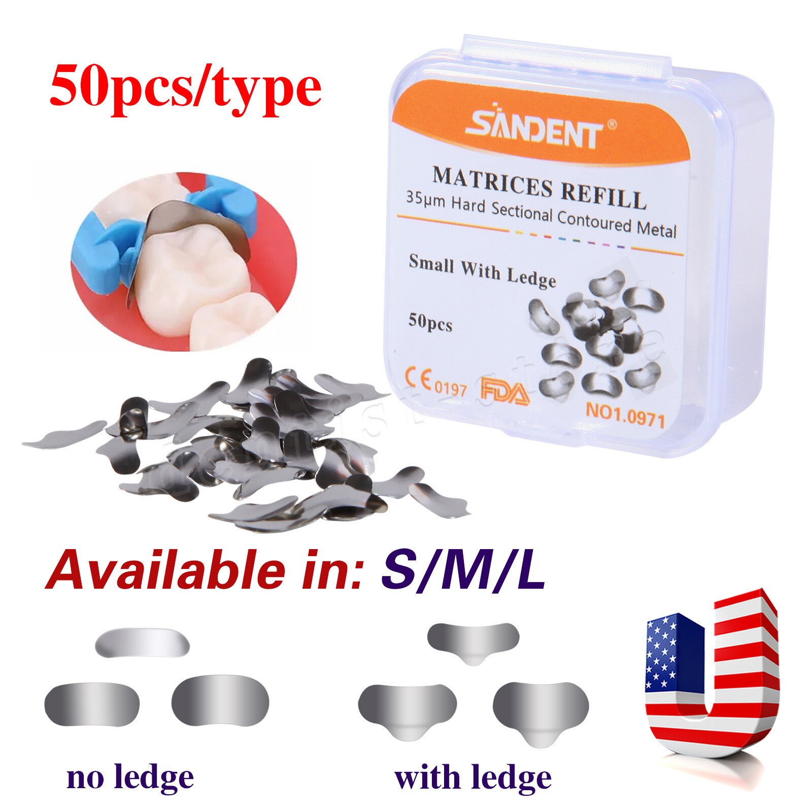 SANDENT Dental Metal Matrices Sectional Contoured Matrix Resin Refill Bands dt