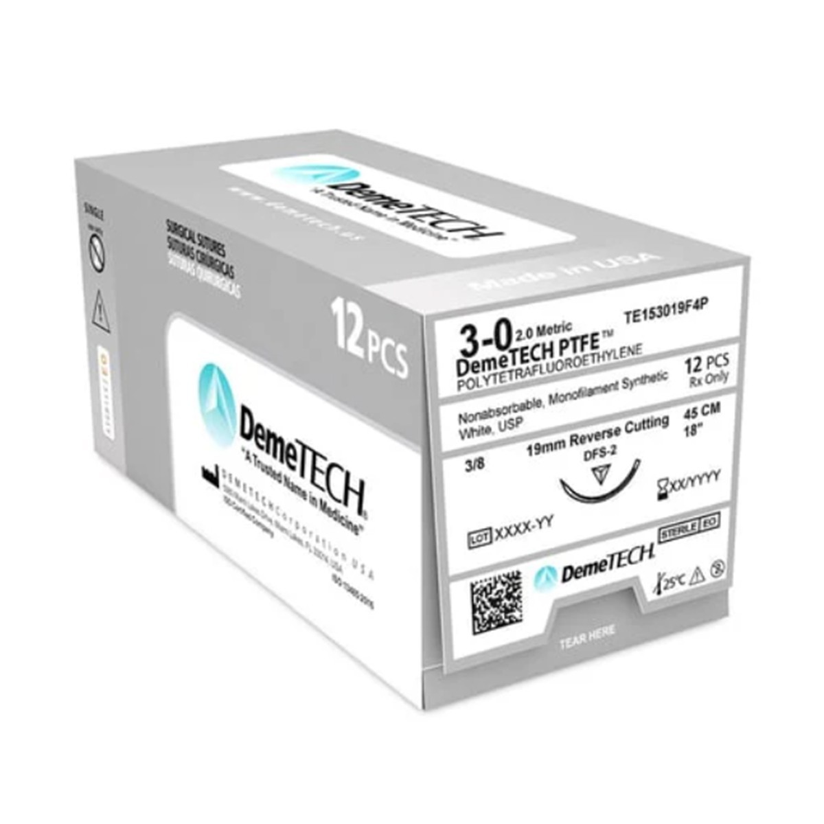 DemeTECH® PTFE Suture Dental Suture 3/0, 18″ Non-absorbable White 12/Box