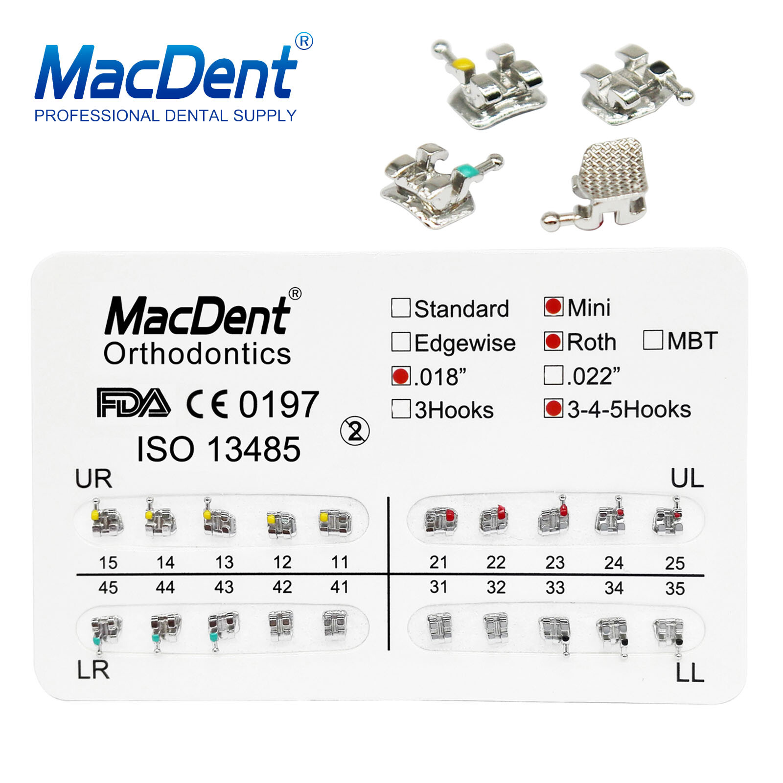 MacDent Dental Orthodontic Brackets Mini Standard Edgewise Roth MBT 018 022