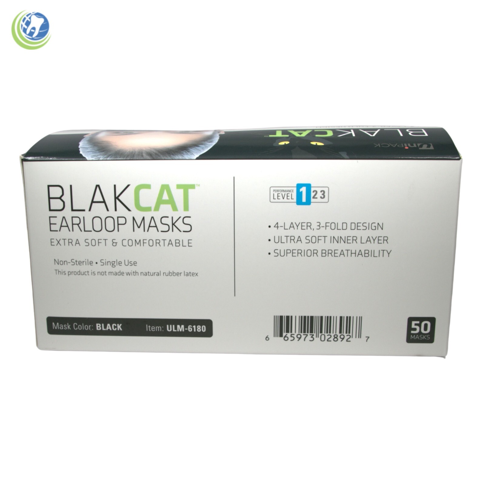 Black Disposable Face Masks Level 1 by Blak Cat 4 Layers 50/Box Medical Dental