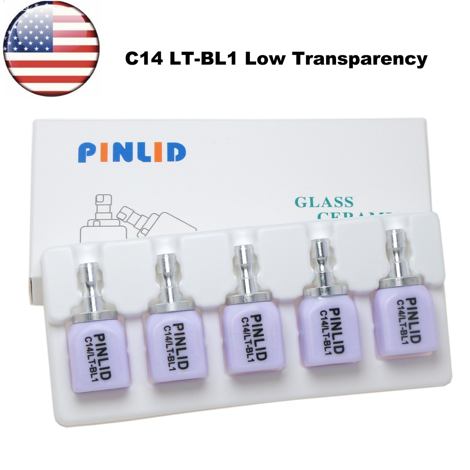 US C14 HT/LT Glass Ceramic Blocks Lithium Disilicate CAD/CAM Cerec Block 5Pcs