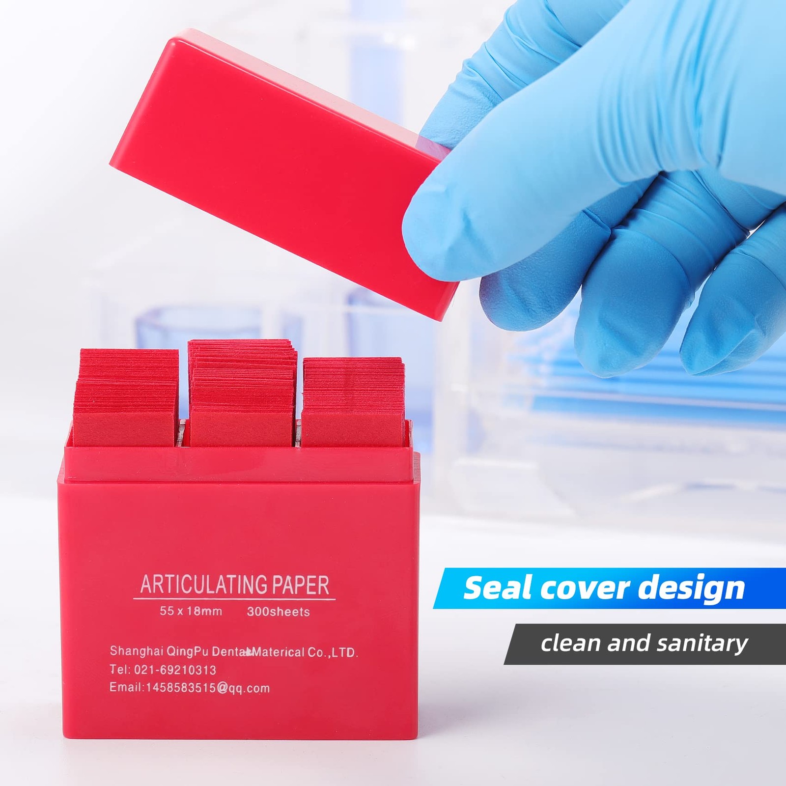 Dental Articulating Paper 300 PCS, Plastic Dispenser Blue 100 Micron