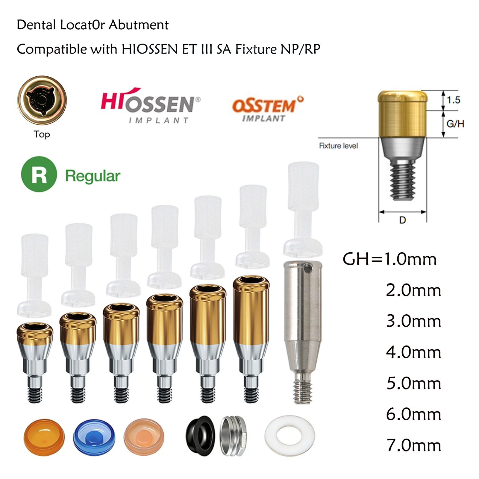 Dental Overdenture Zest Locator Abutment Male Cap for HIOSSEN Osstem M/R Platfor