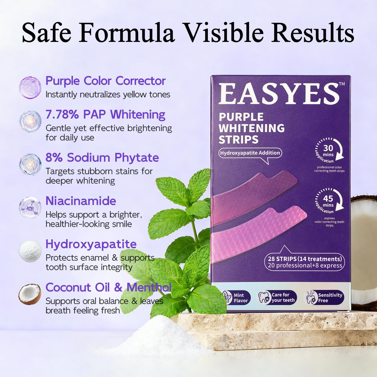 EASYES Purple Teeth Whitening Strips, Color 1 Count (Pack of 14),