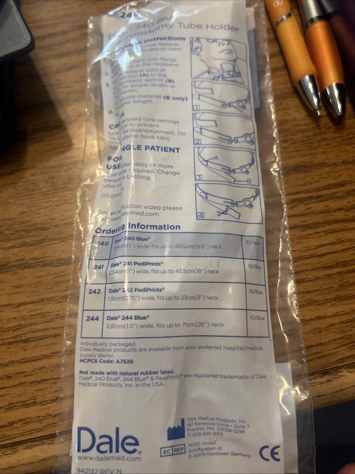 PT# -240 PT# # 240- Tube Holder Tracheostomy Dale Blue Adult One Size Fits Most