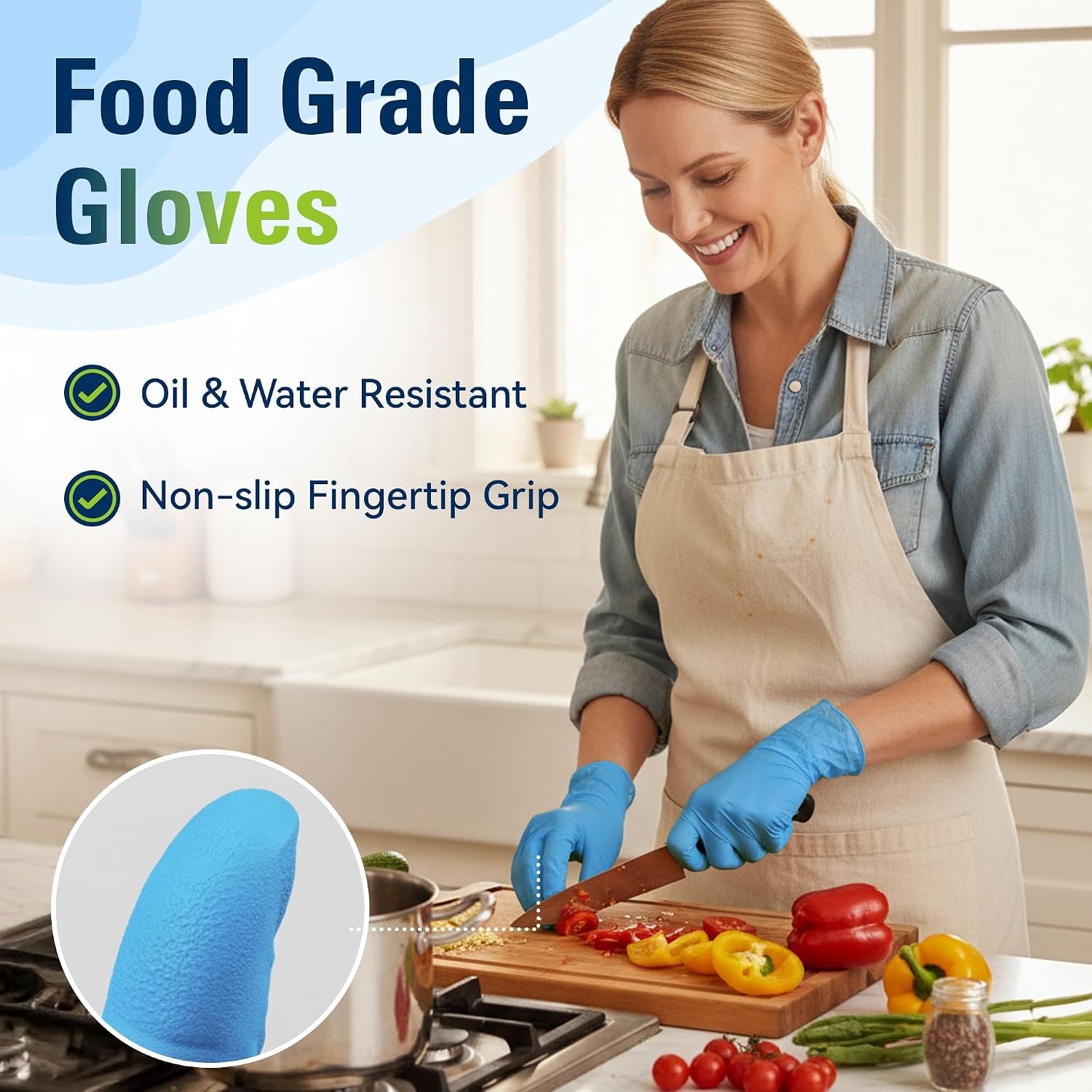Nitrile Gloves, Food Safe Disposable Gloves Latex Free, Blue Rubber Gloves