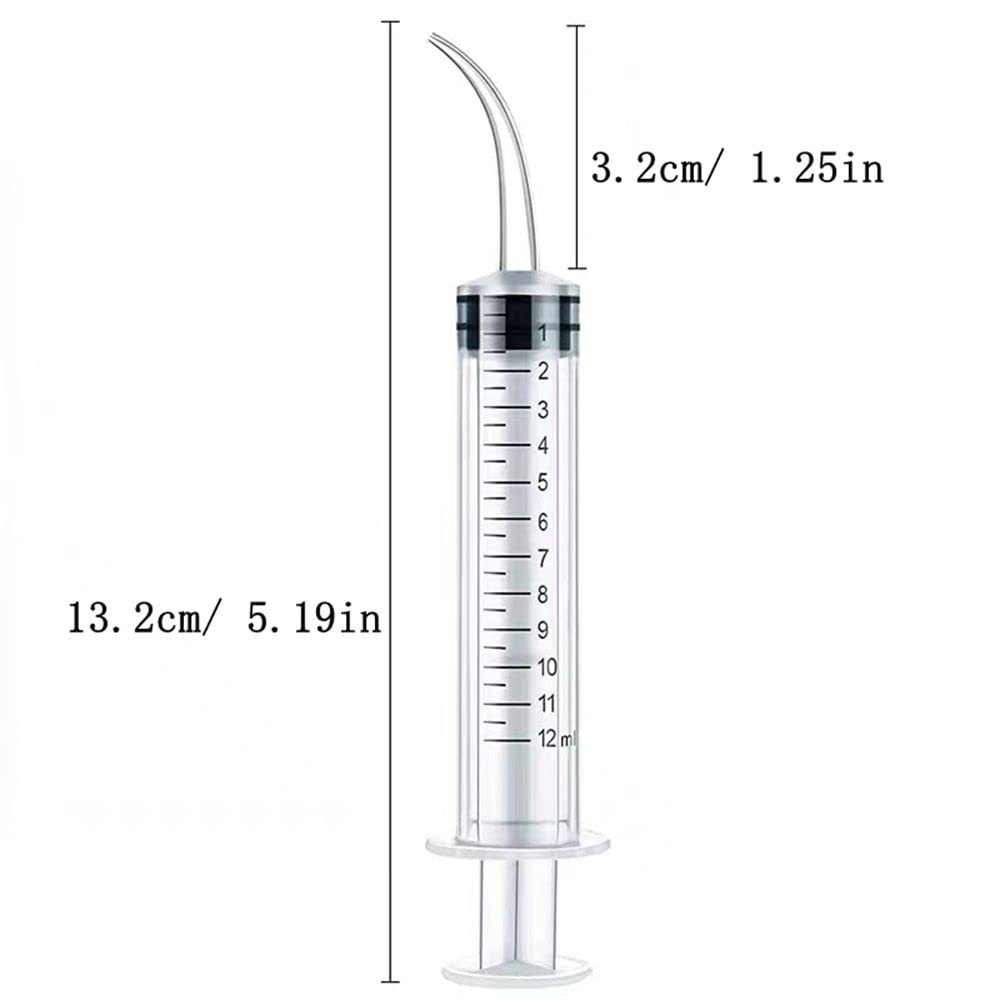 10 Pack Dental Syringes with Curved Tip Disposable Gradient 12ml, transparent