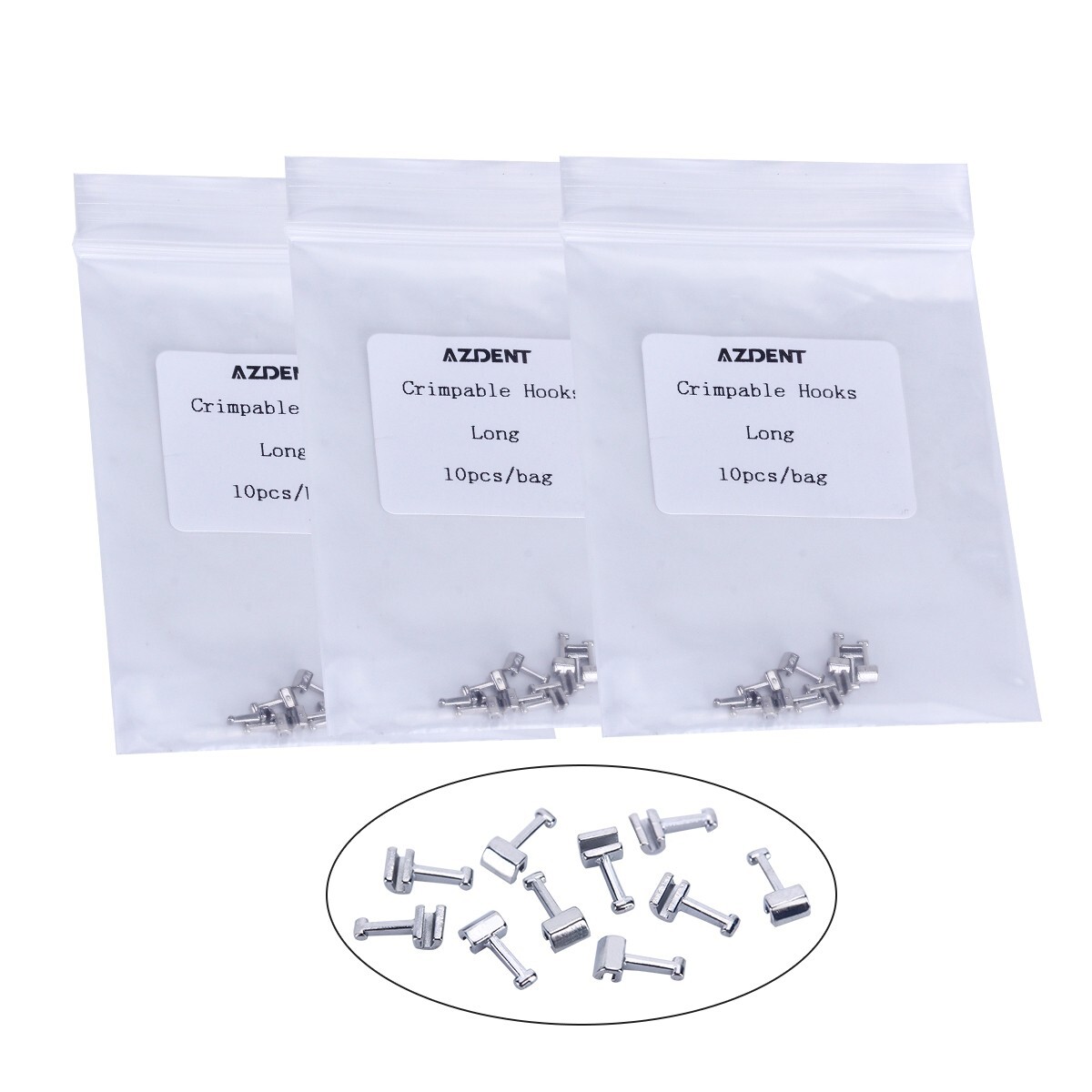 5x Dental Orthodontic Crimpable Hook Long type Elastic Lined 10 pcs/pack AZDENT