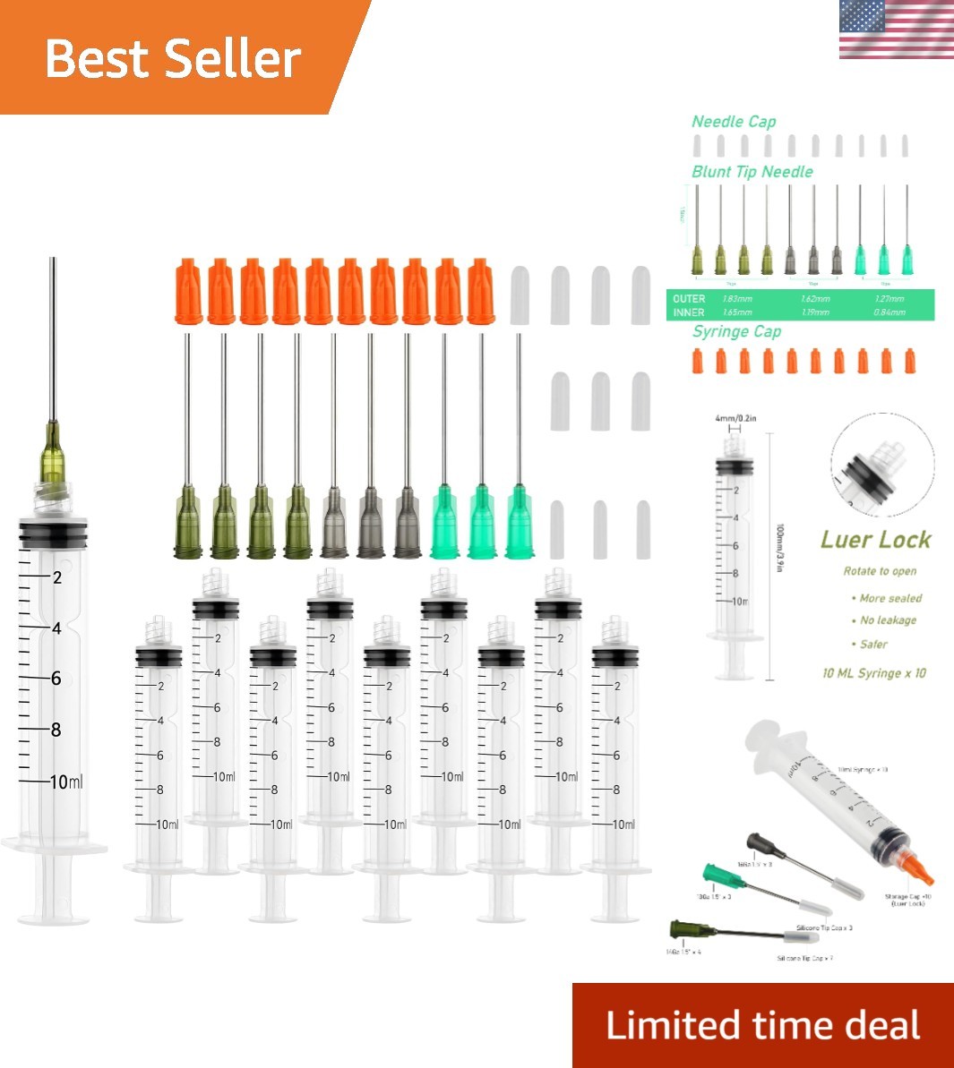 Glue Applicator Syringe with Blunt Tip Needle and Cap, for Liquid, Glue, Ink,