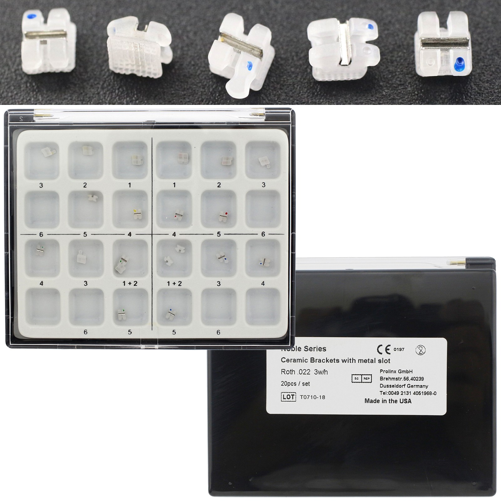 Dental Braces Orthodontic Ceramic Brackets With Metal Slot Roth 0.022 3 Hook 5-5