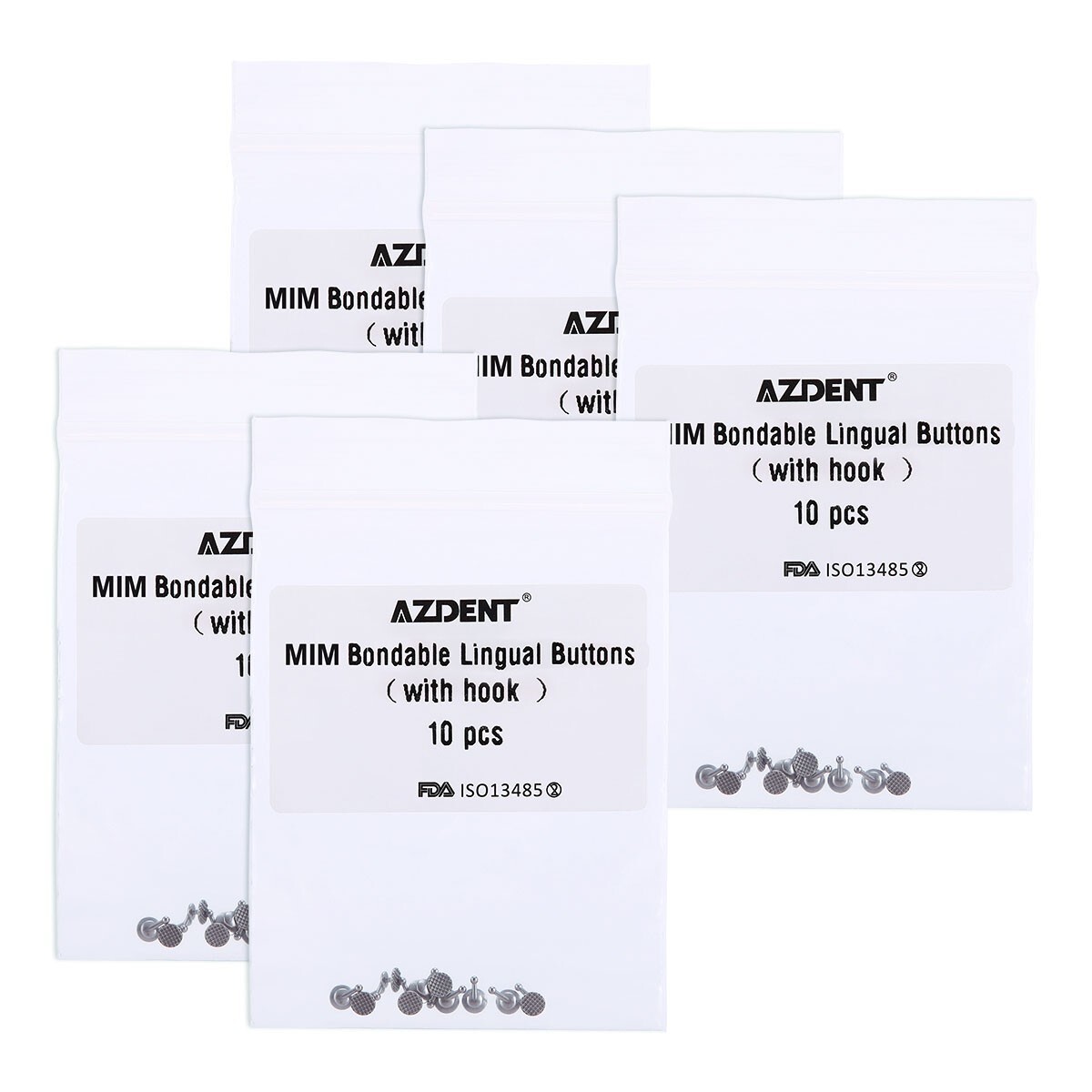 10pcs AZDENT Dental Orthodontic MIM Bondable Lingual Buttons w/ Hook Round Base