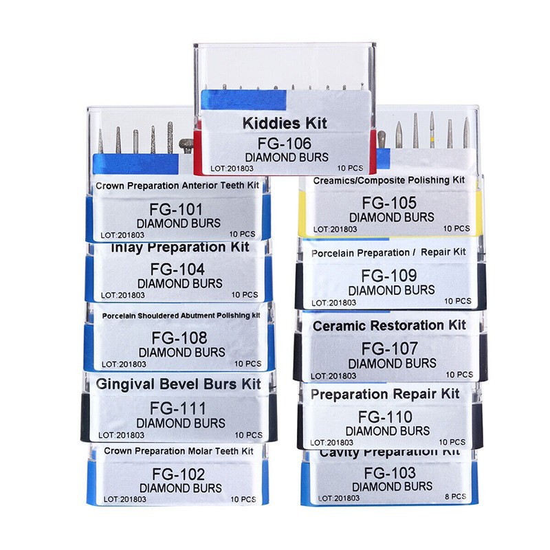 Dental Diamond Burs FG Polishing Drills Kit FG101-FG117 for High Speed Handpiece