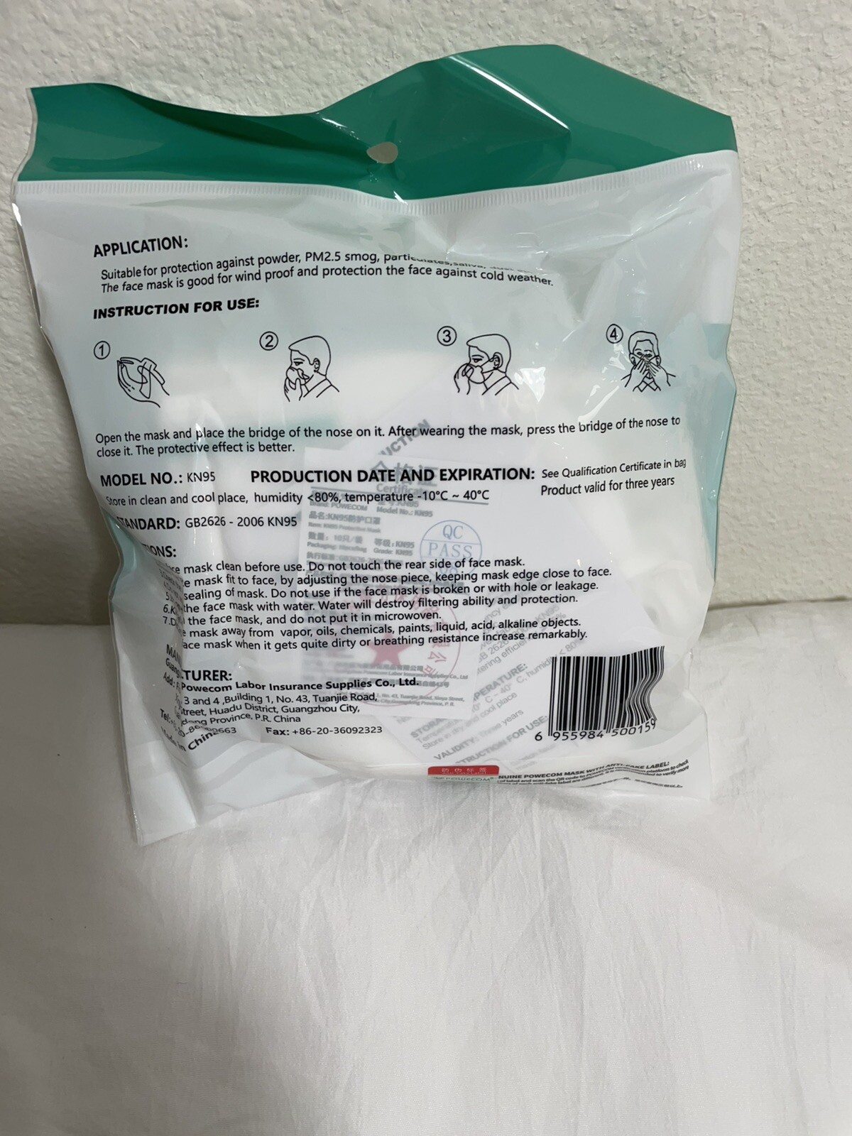 Powecom KN95 Protective Face Mask Respirator GB2626-2006 White 10 Pieces