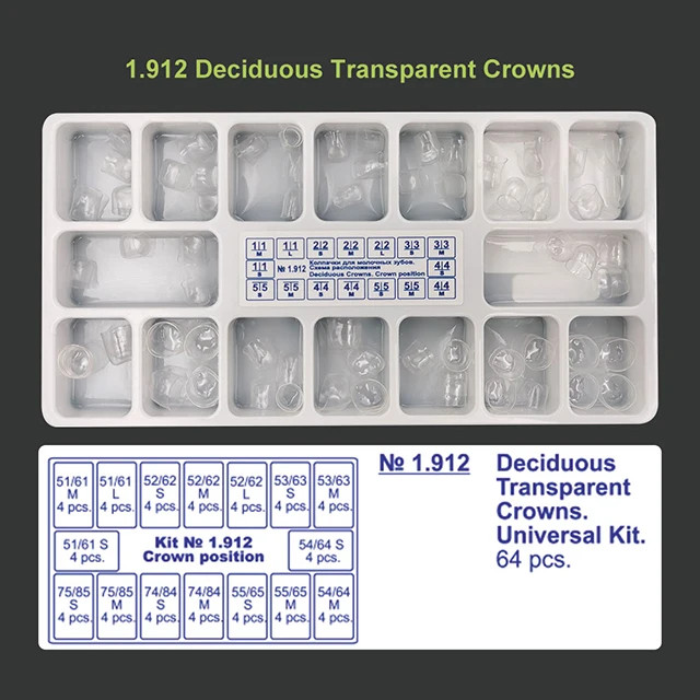 64Pcs Anterior Transparent Crowns Dental Pre-Crowned Temporary Adult Braces Kit