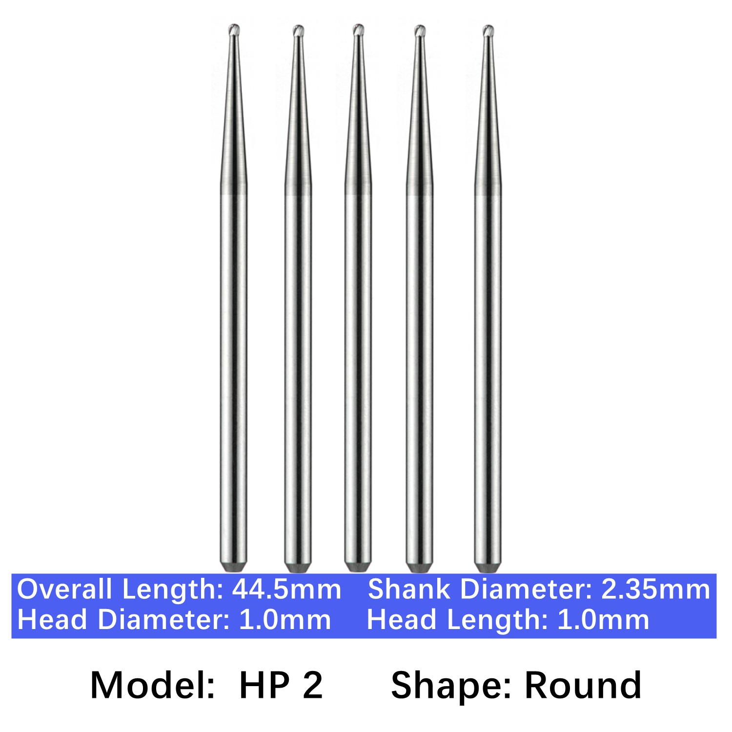 5/pk Vakker Dental HP Carbide Burs 44.5mm Round Burs Low Speed HP 2 4 6 8