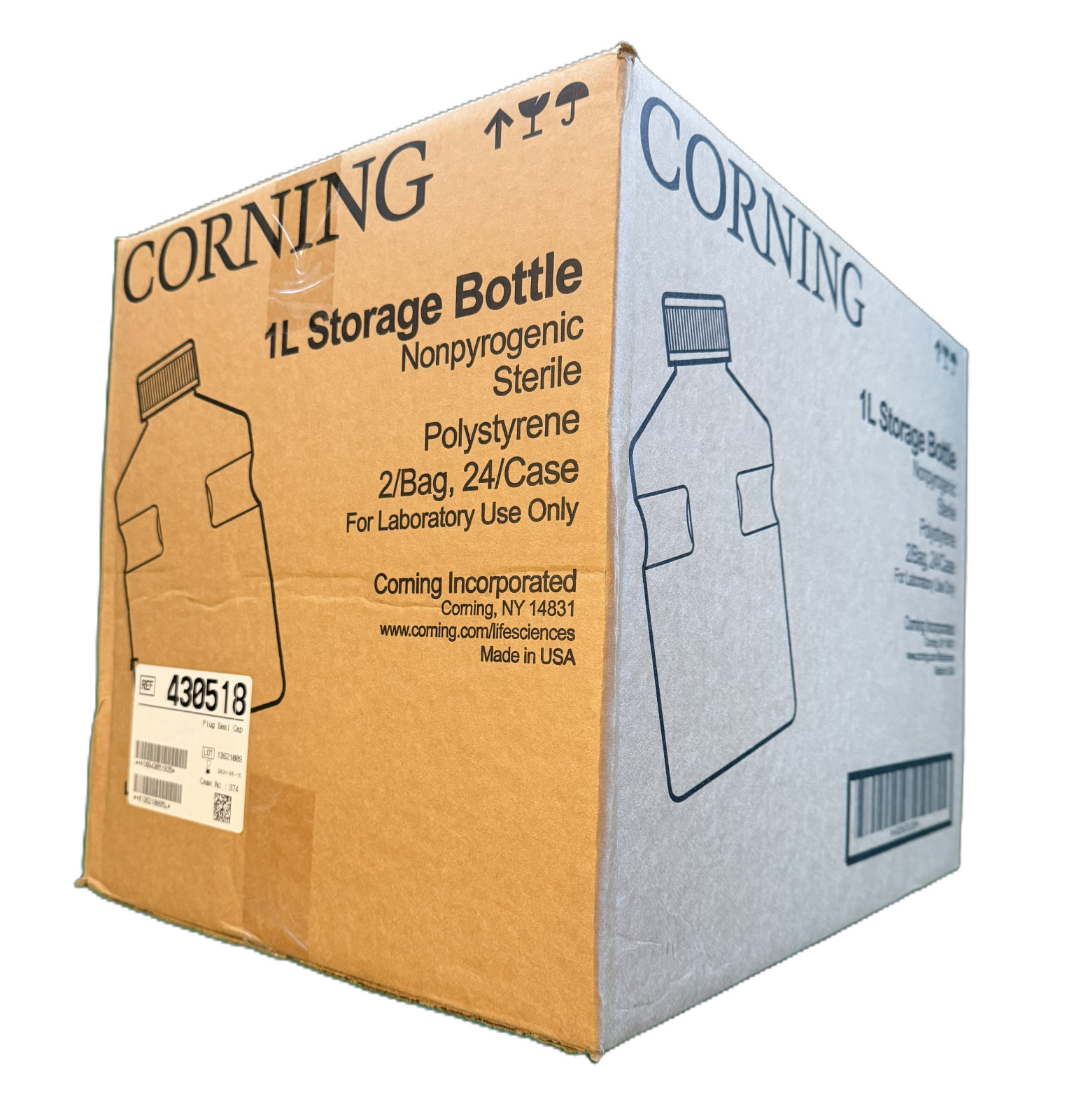 CORNING 1L Easy Grip Polystyrene Storage Bottles 45 mm Caps 430518 (24/Case)