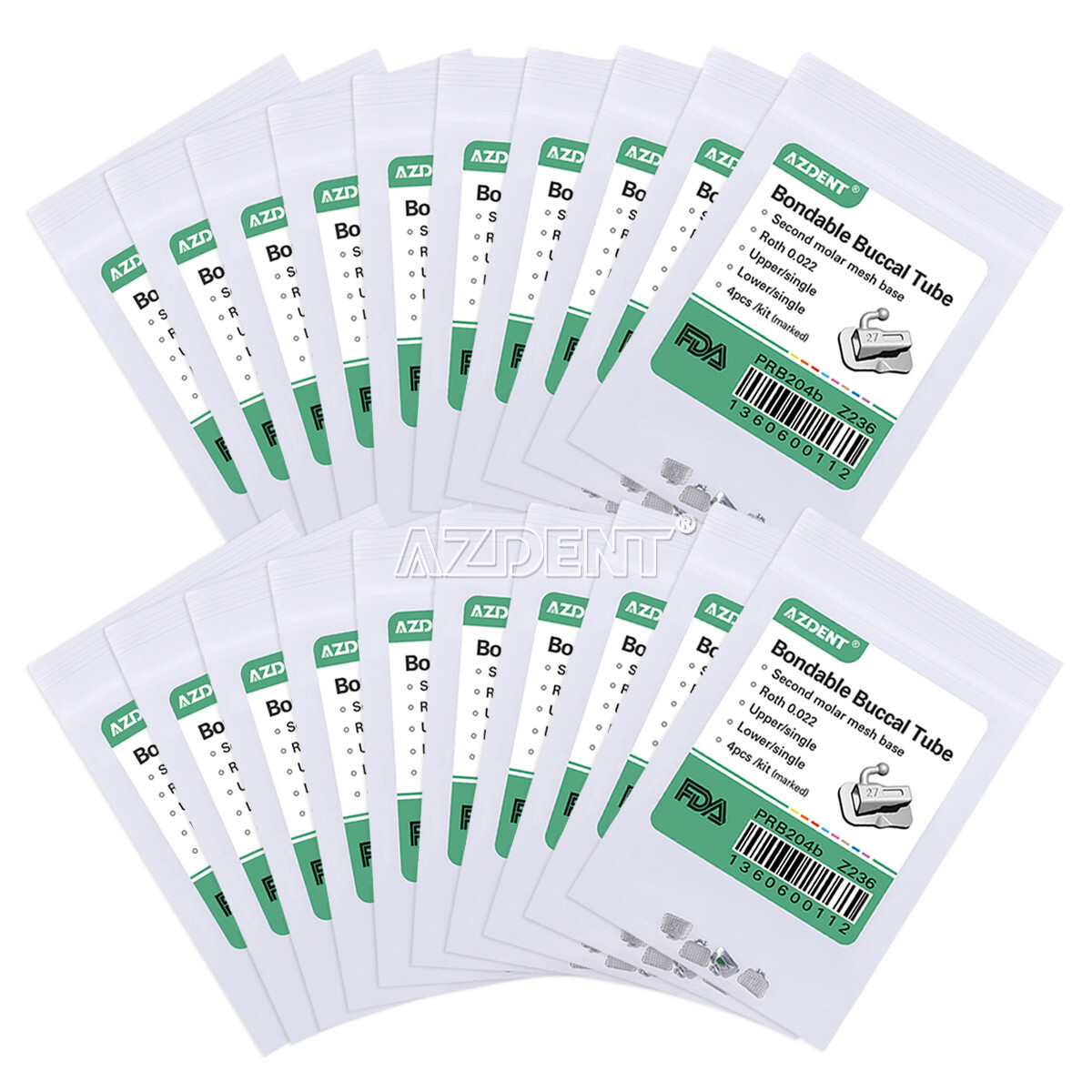 10bags AZDENT Tubos bucales ortodoncia dental Roth 022 2do molar adherible