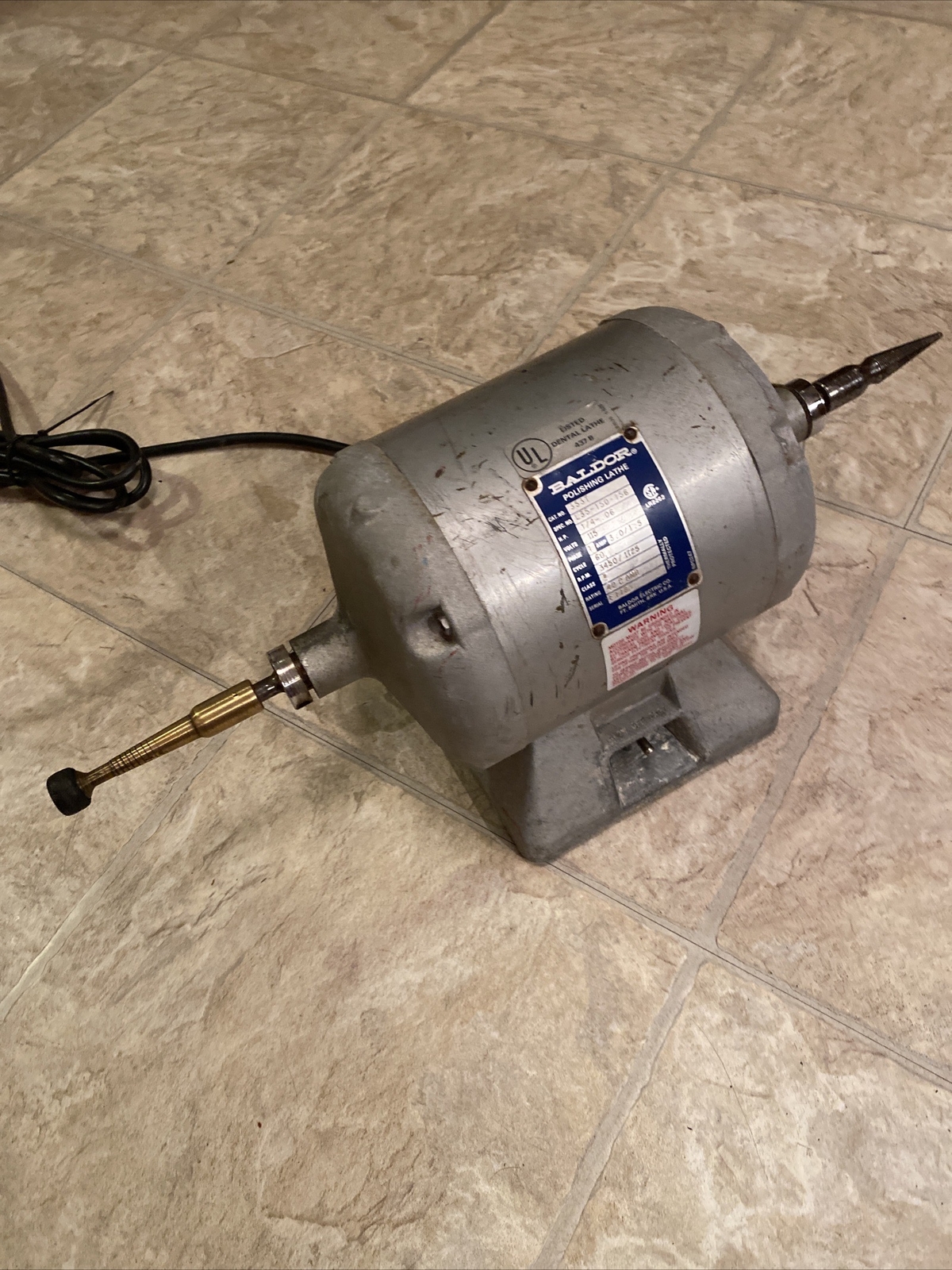 Baldor 437B Dental Polishing Lathe Two Speed 1/4 HP Cat. No. 353T 1725/3450 RPM
