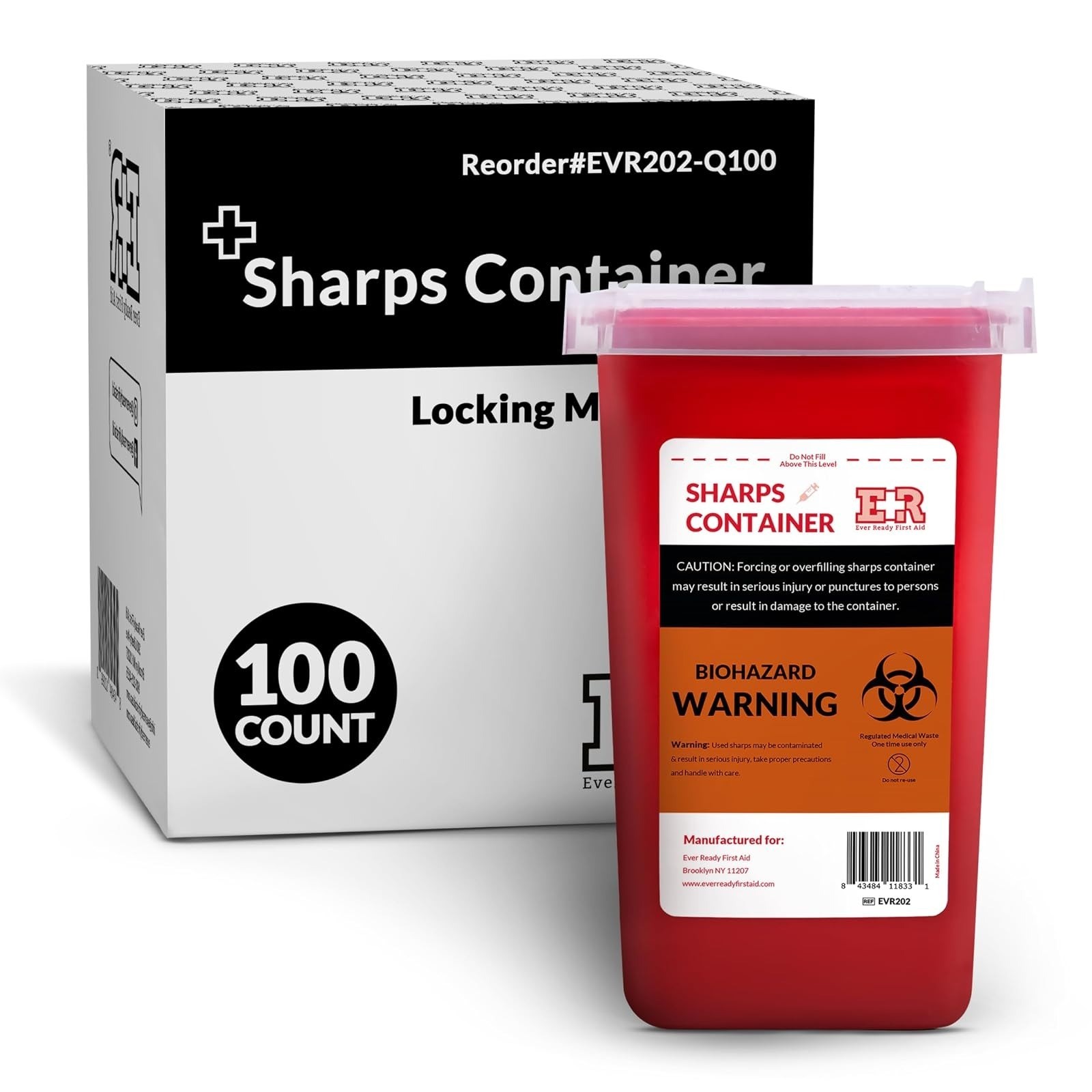 Ever Ready First Aid 3 Count Sharps Container with Locking Lid – 1 Quart