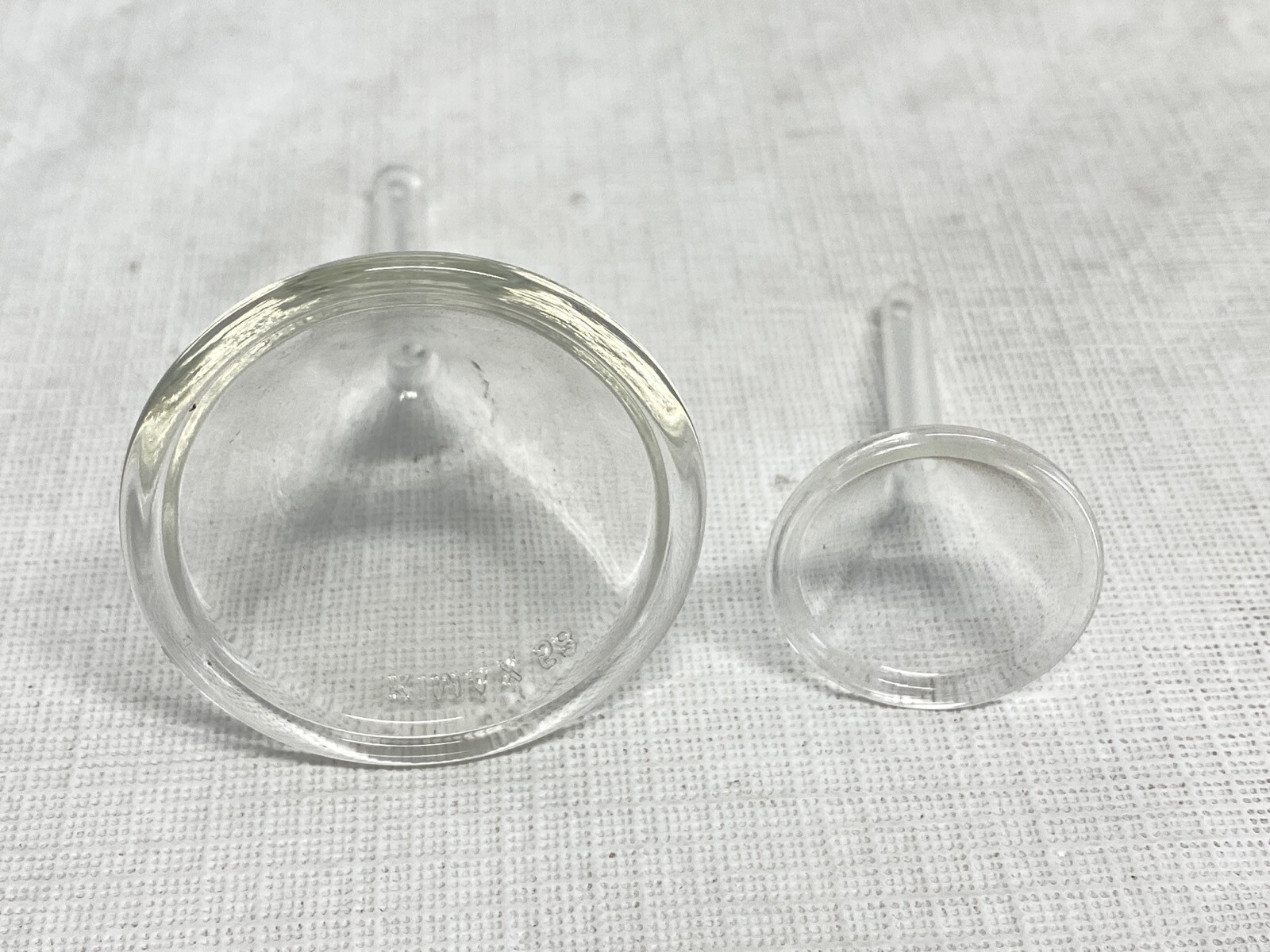 (Lot of 2) KIMAX KIMBLE Glass Short Stem Filling Funnels 40mm 24mm ID
