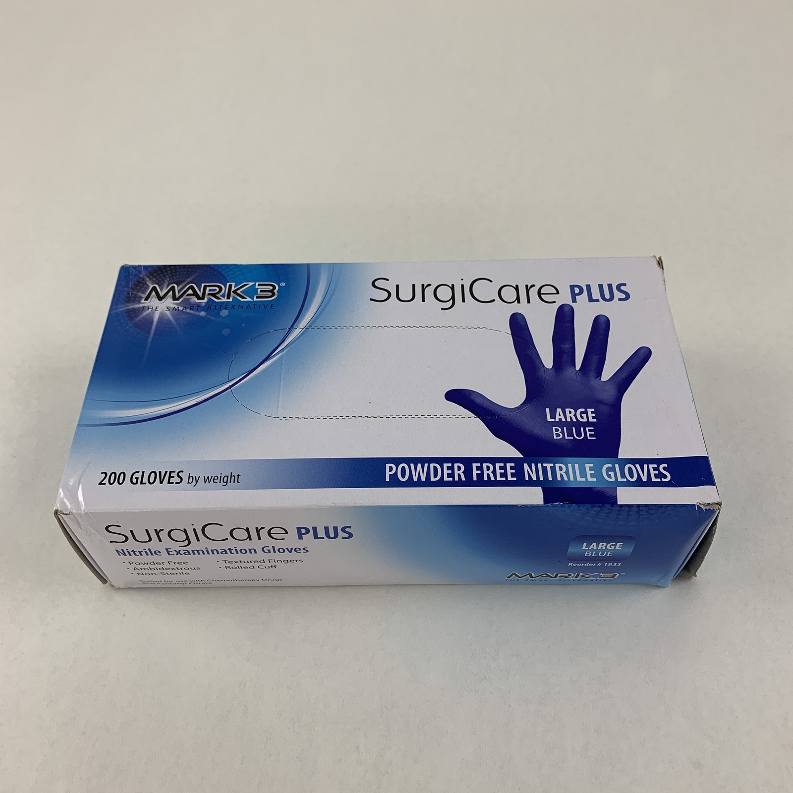 SurgiCare Plus Nitrile Exam Gloves Blue 200 Count Large MARK3 1933 New