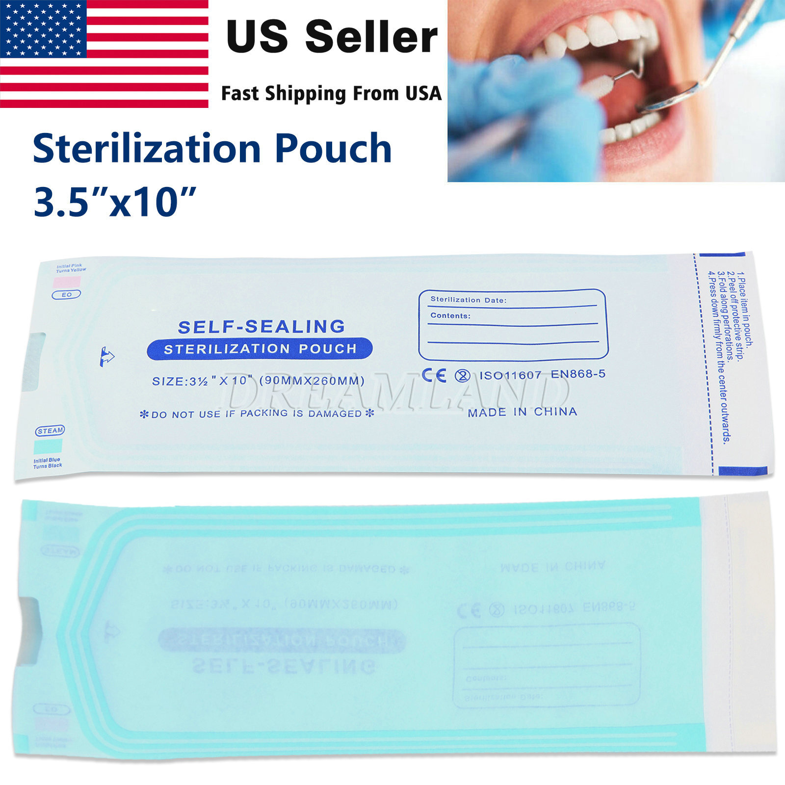 3.5″ X 10″ Self Sterilization Pouches Autoclave Pouch, Sterilizer Bags Dental US