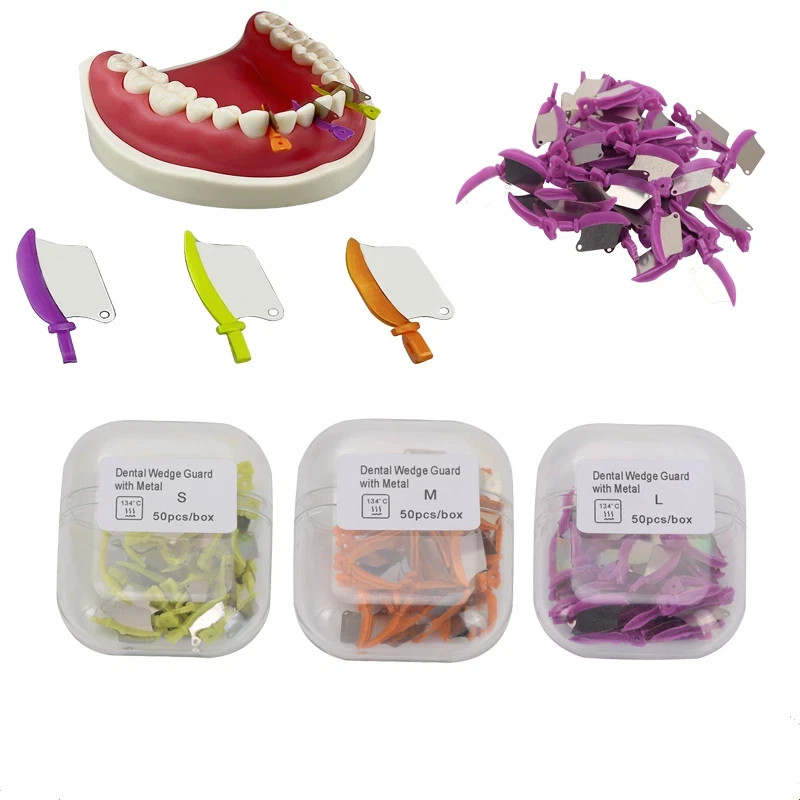 50 Pcs/Box Dental Interproximal Prep Matrix Fender Wedges Guard With Metal L/M/S