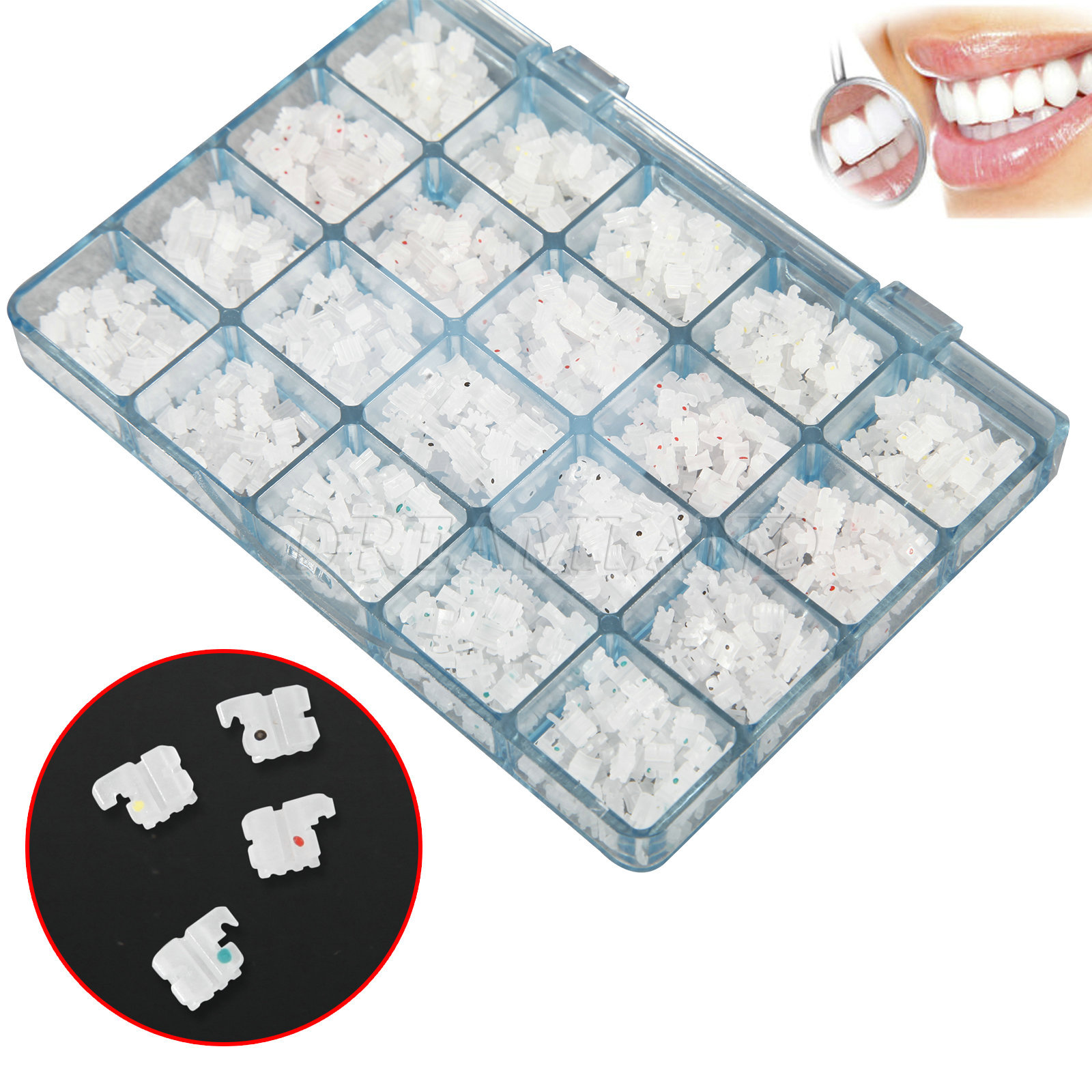 1000pcs/Pack Ceramic Braces Bracket 5*5 hooks 3 4 5 Orthodontic Roth.022 AQ-K