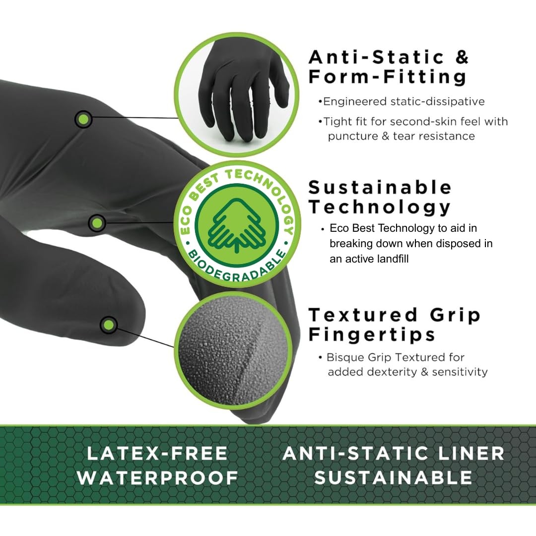SHOWA 7700PFT Sustainable EBT Latex-Free, Powder-Free, X-Large, Black
