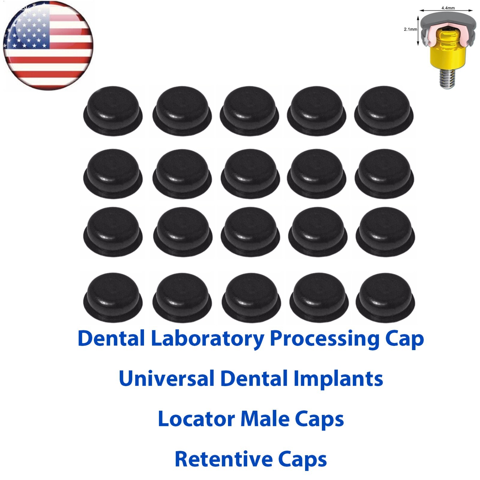 US 20Pcs Dental Overdenture Locator Retention Cap Inserts For Implant Abutment