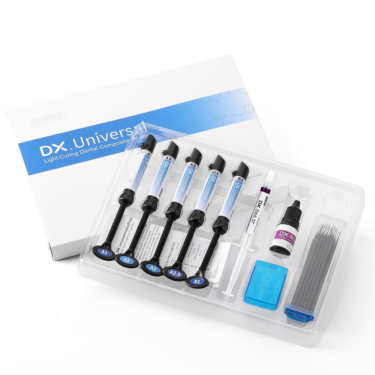 Kit de resina de compuesto de cura dental Dentex Light Shade A1 A2 A3 A3.5 B1