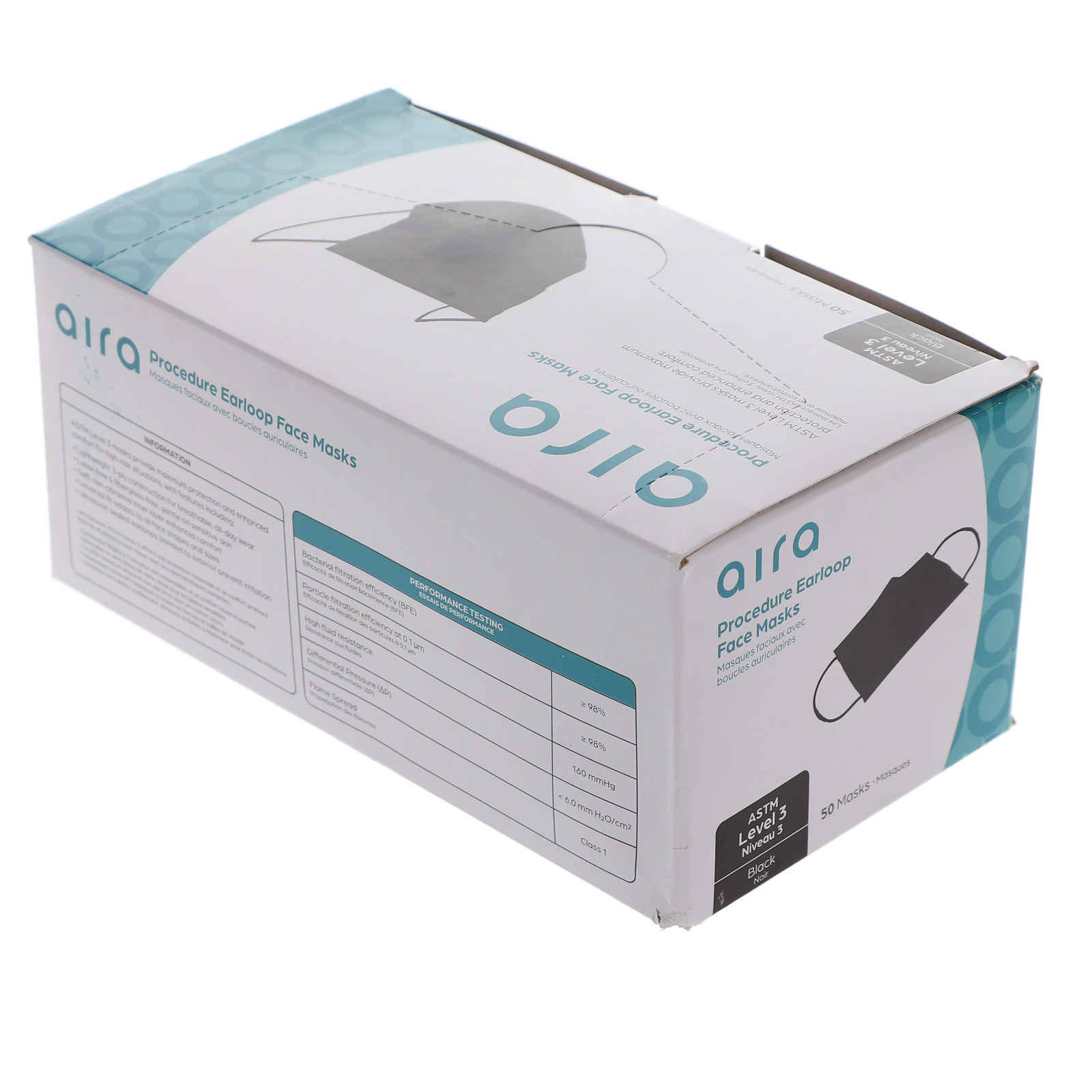 House Brand Dentistry 109132 Earloop Face Masks 3-Ply ASTM Level 3 Black 50/Pk