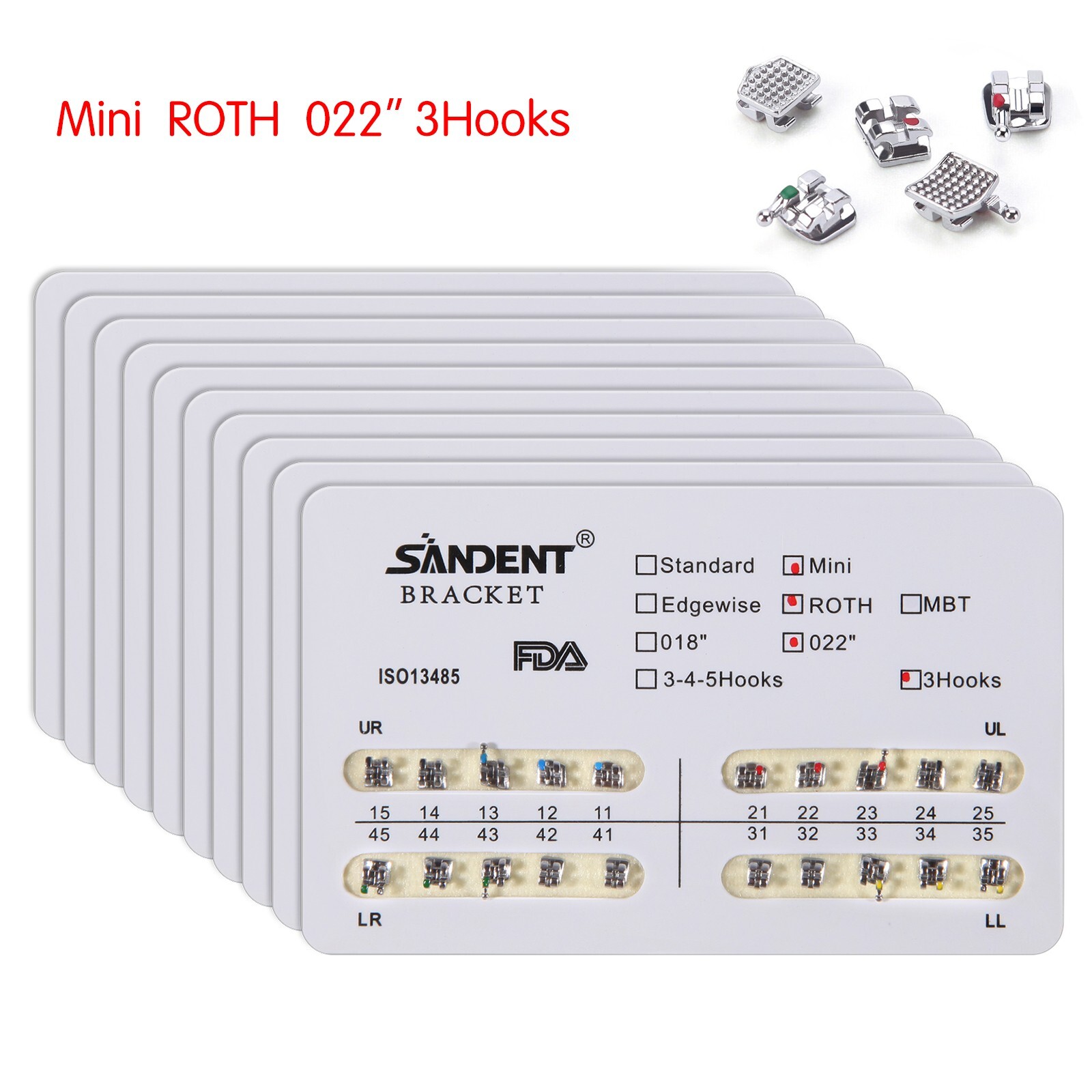 10 Packs SANDENT Dental Orthodontics Brackets Braces Mini Roth 022″Slot 3 Hooks