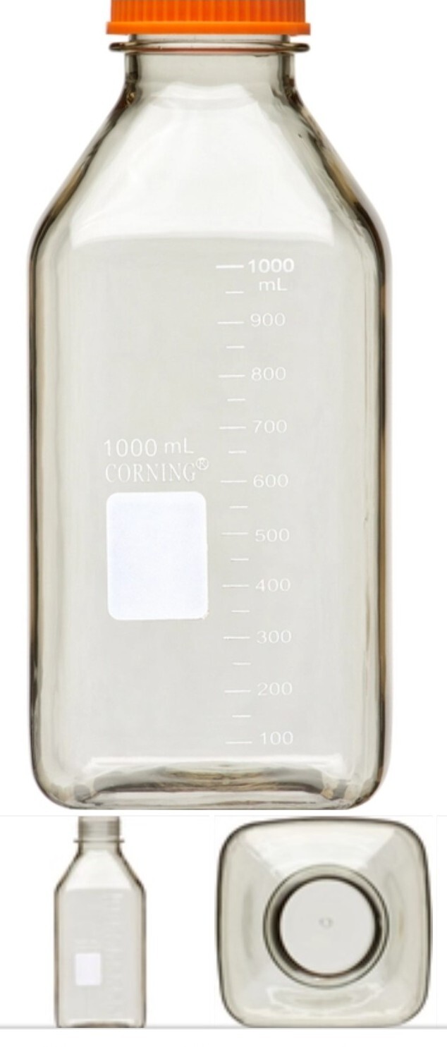 Corning 431433 Square 1000mL Sterile Plastic Media Bottle 45mm Orange Cap 24/cs