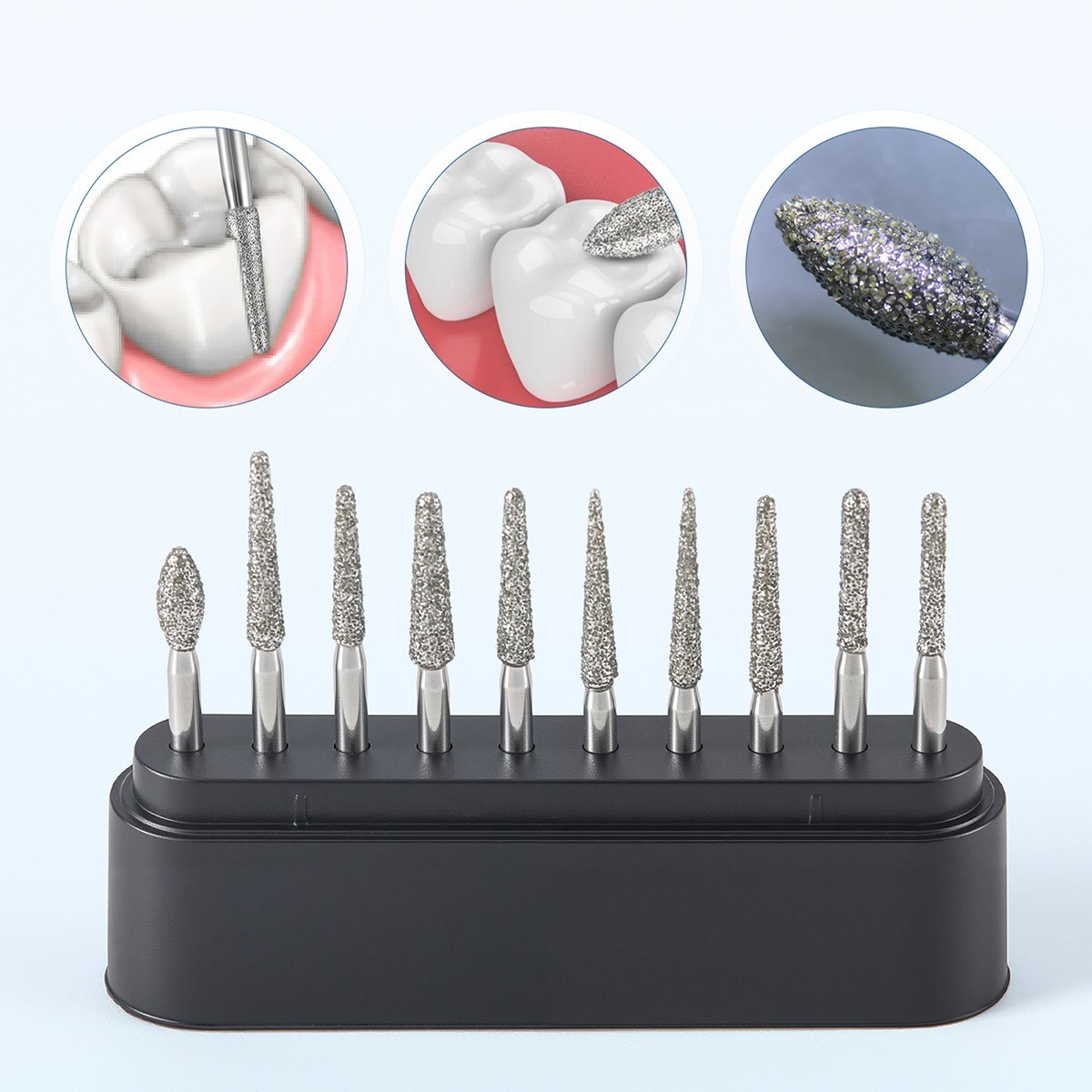 Pro Dental Diamond Zirconia Cutting Burs Kit Friction Grip 1.6mm 10Pcs/Pack
