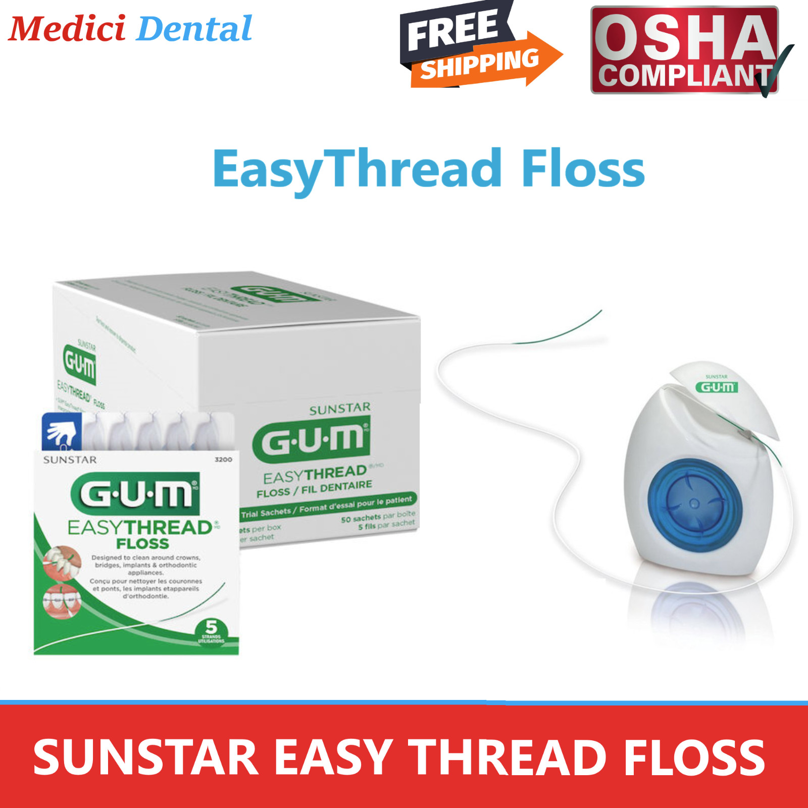 Dental Ortho Sunstar GUM EasyThread Floss Office Dispenser or Sample Pack 1/Bx