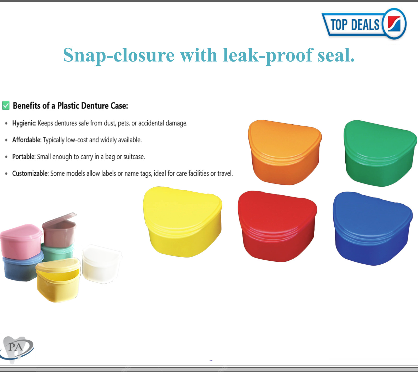 Dental Denture Box with Mini Denture Brush Denture Case Carrier , 4W”, Assorted